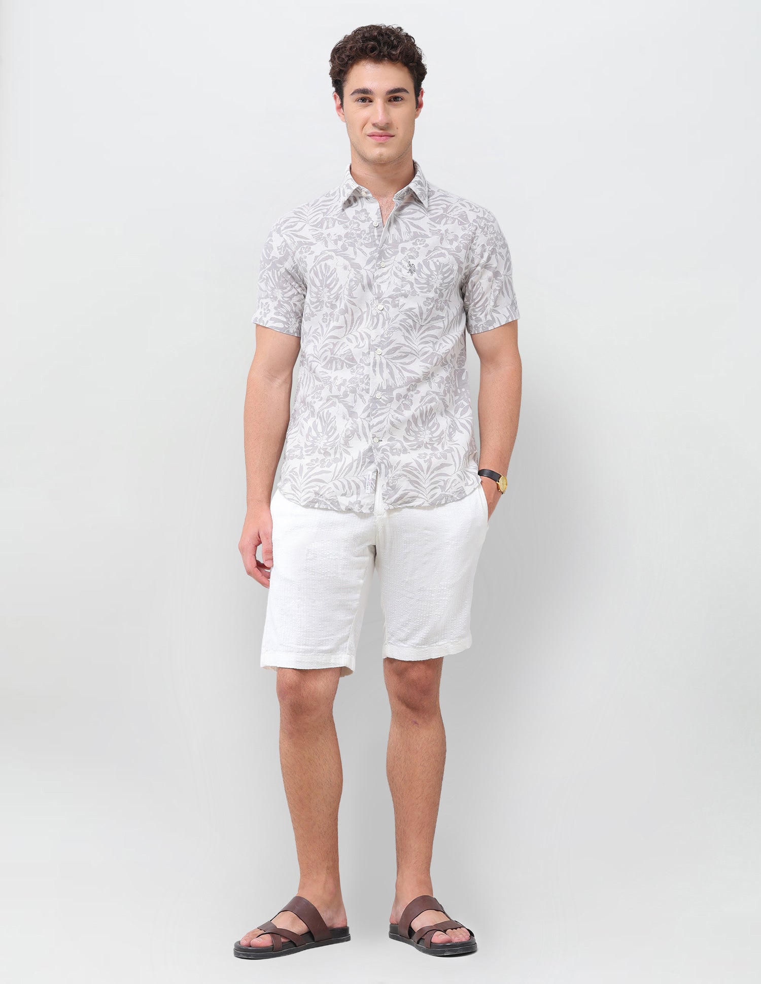 Floral Printed Regular Fit Shirt Grey - U.S. Polo Assn. India | Large