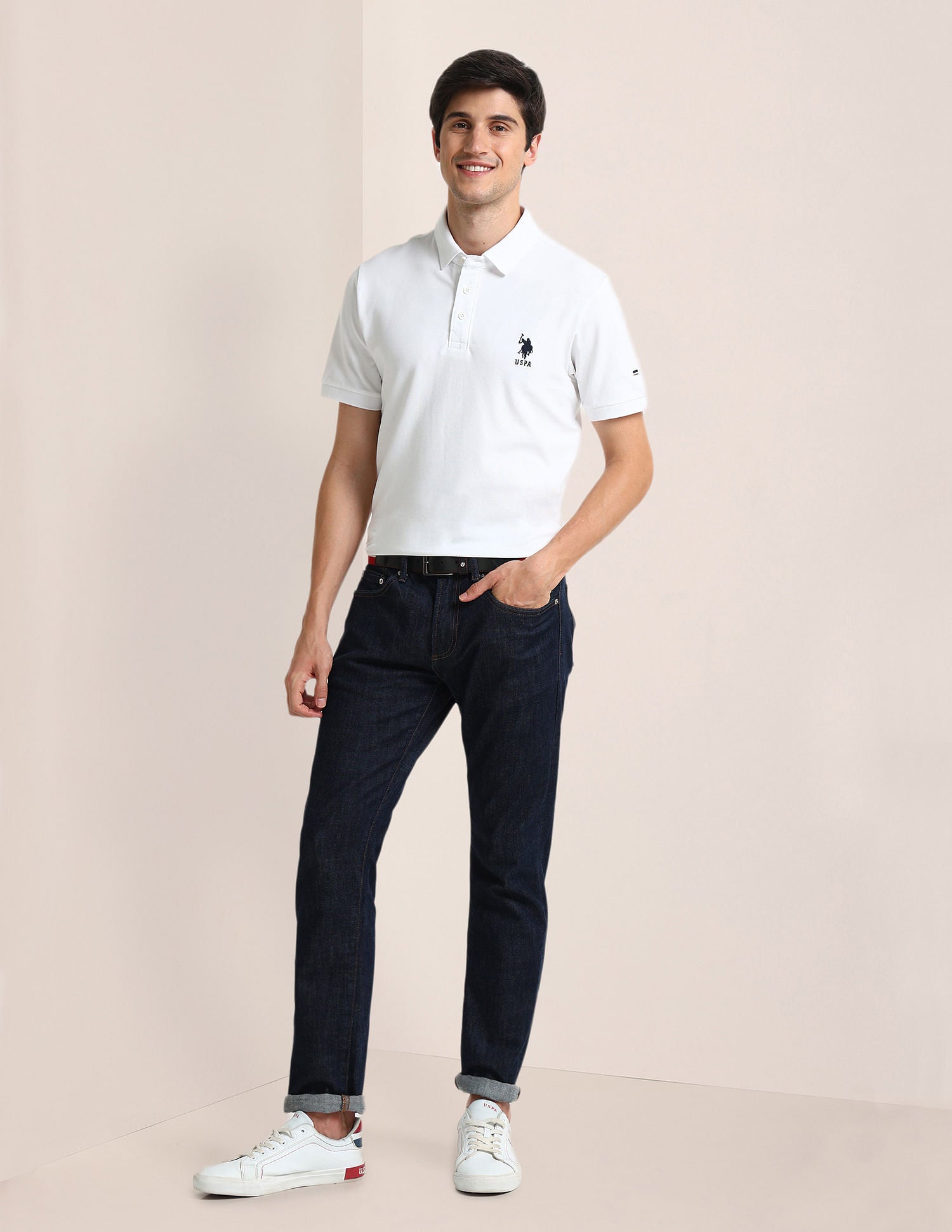 Slim Fit Logo Polo Shirt White - U.S. Polo Assn. India | Large