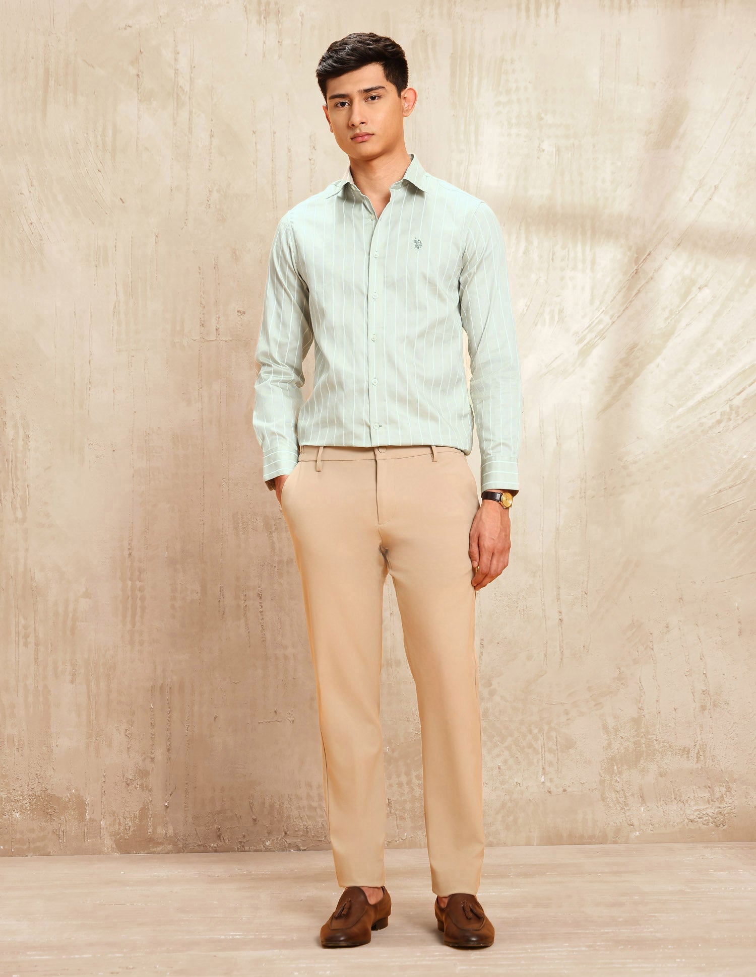 Vertical Striped Tailored Fit Shirt Light Green - U.S. POLO ASSN. | Large