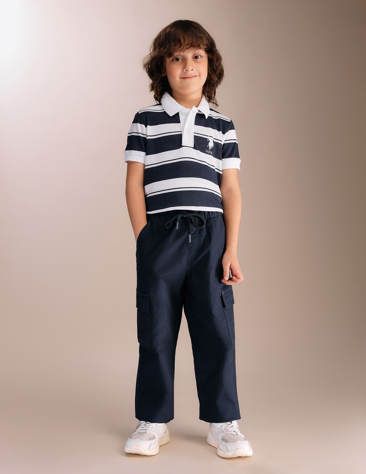 Boys Textured Relaxed Fit Cargos Navy - U.S. POLO ASSN. | Large