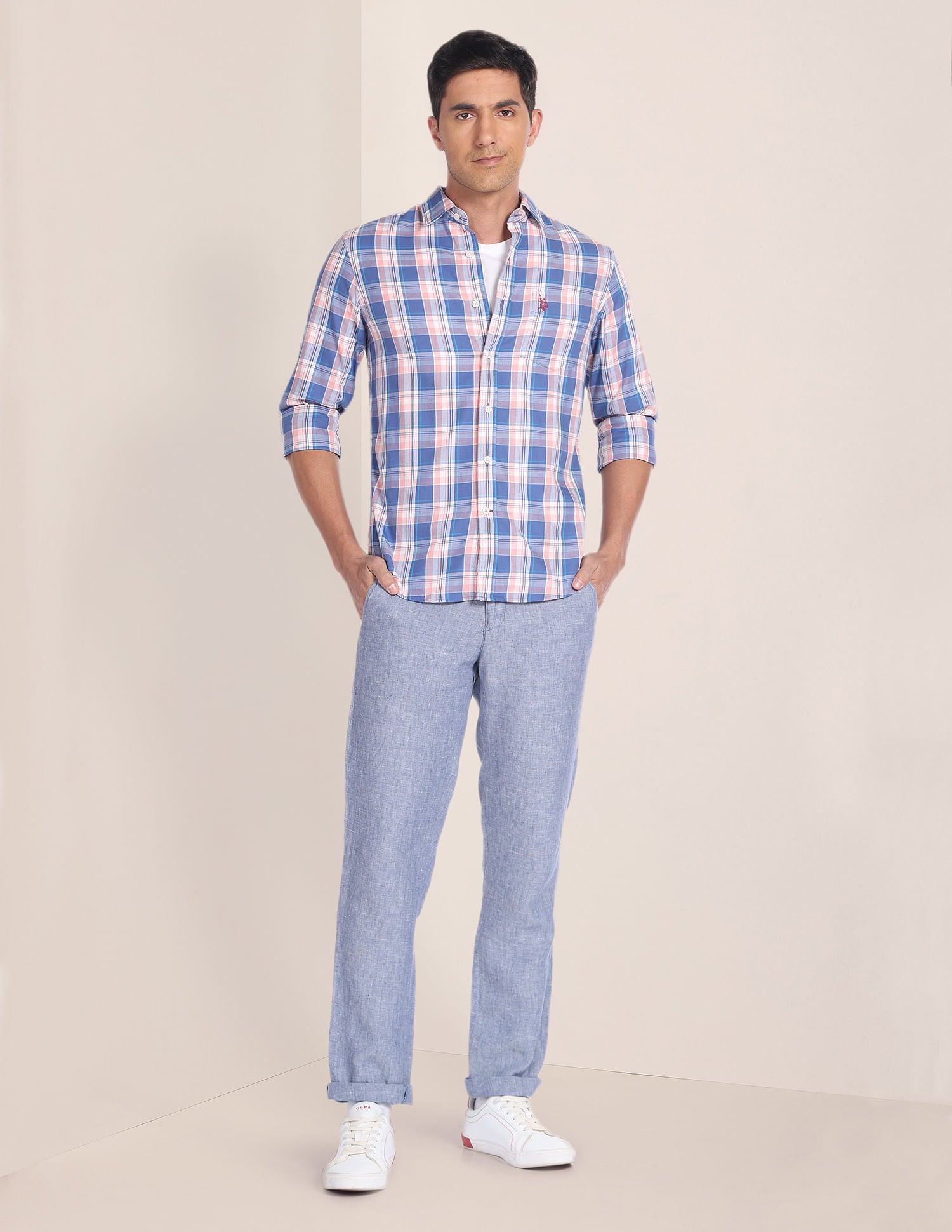 Plaid Check Cotton Twill Shirt Blue - U.S. Polo Assn. India | Large