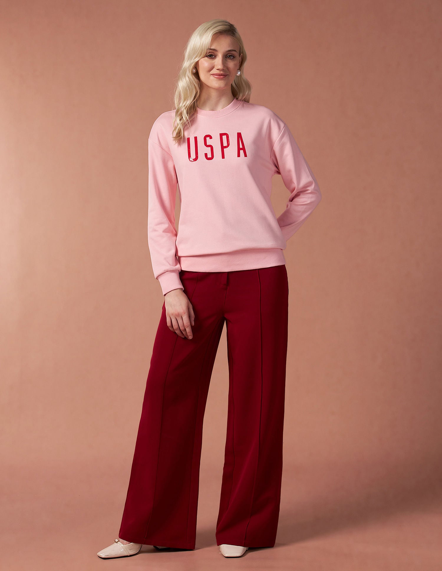 Drop Shoulder Hd Print Sweatshirt Light Pink - U.S. Polo Assn. India | Large