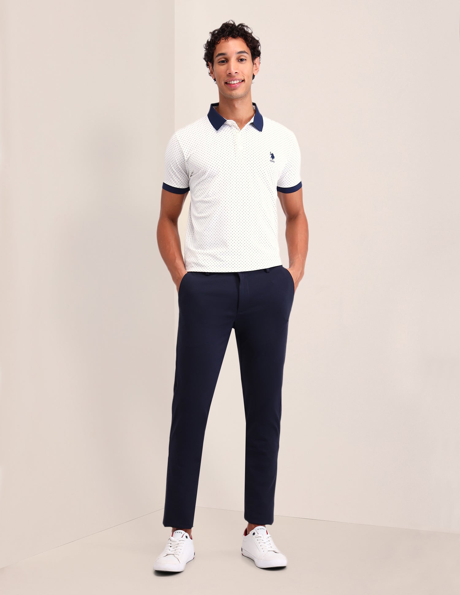 Geometric Printed Slim Fit Polo Shirt White - U.S. Polo Assn. India | Large