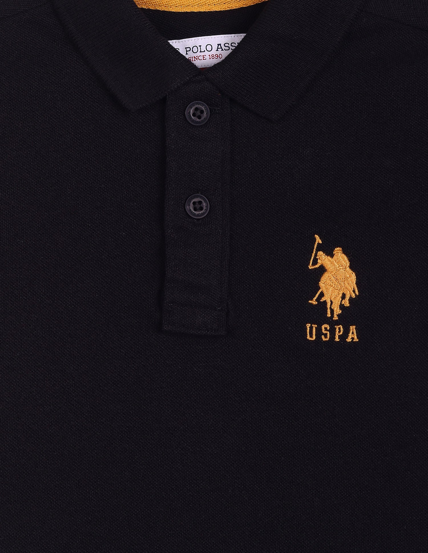 Pure Cotton Solid Polo Shirt Black - U.S. POLO ASSN. | Large