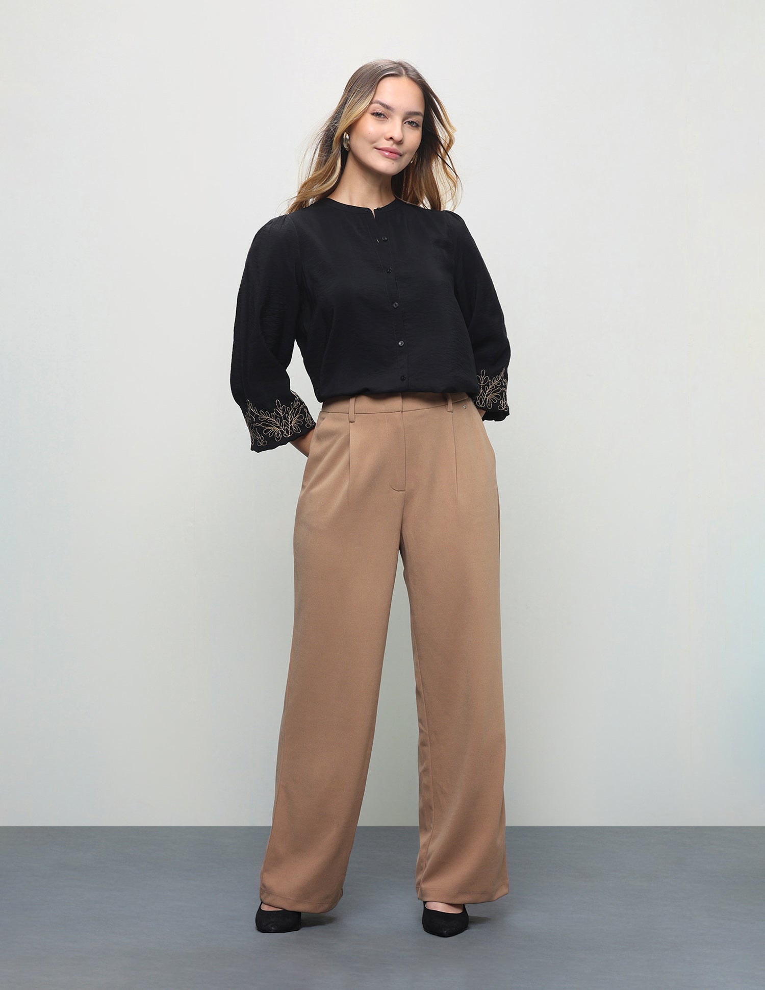 Pleated Wide Leg Fit Trousers Light Brown - U.S. Polo Assn. India | Large