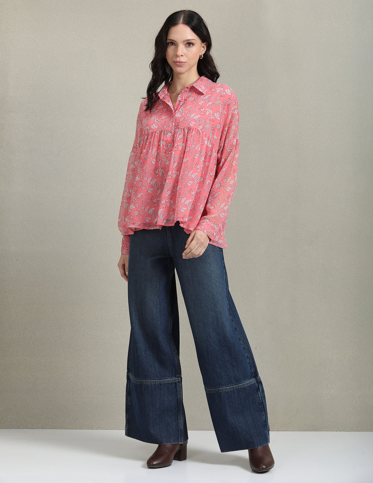 Fit And Flare Floral Print Shirt Coral - U.S. POLO ASSN. | Large