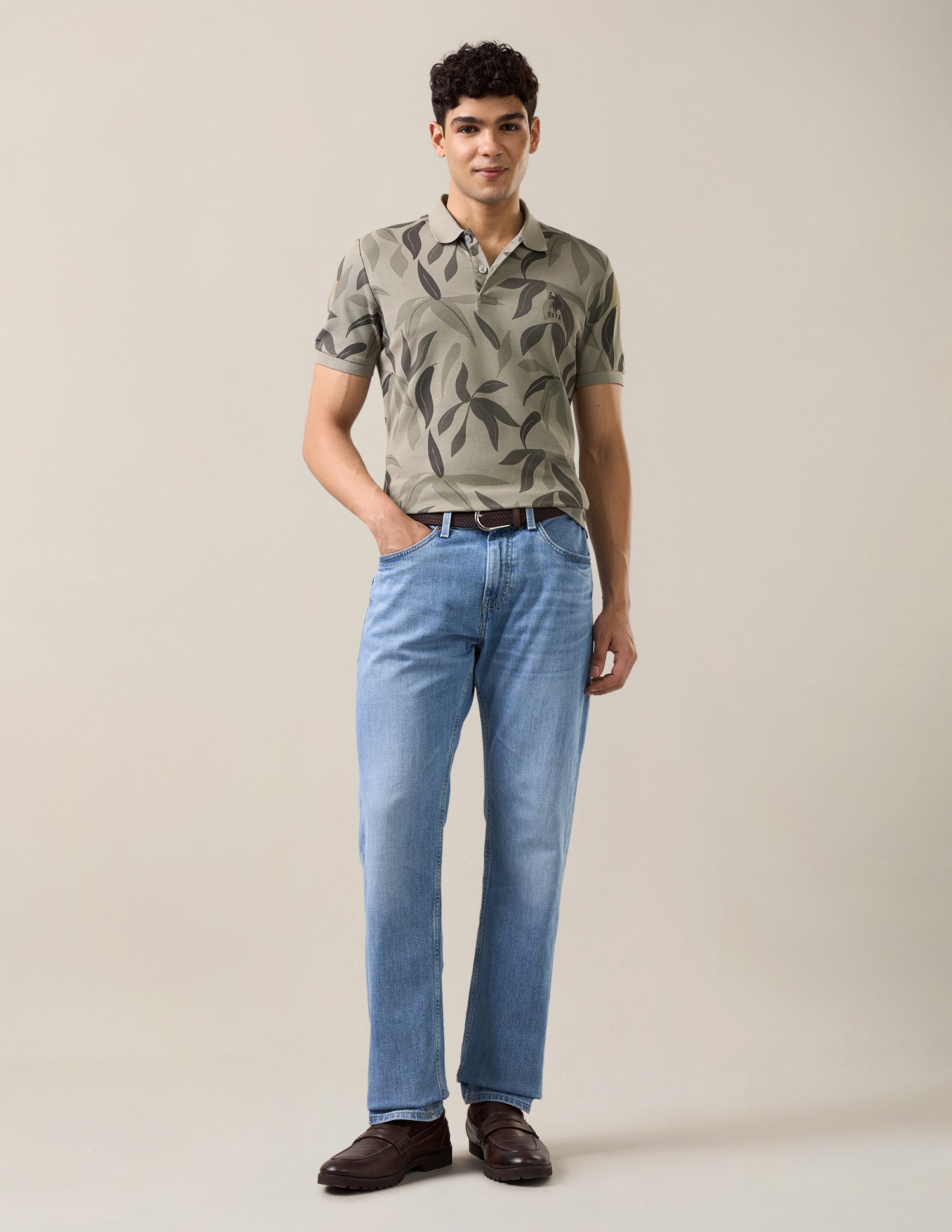 Tropical Printed Slim Fit Polo Shirt Olive - U.S. Polo Assn. India | Large