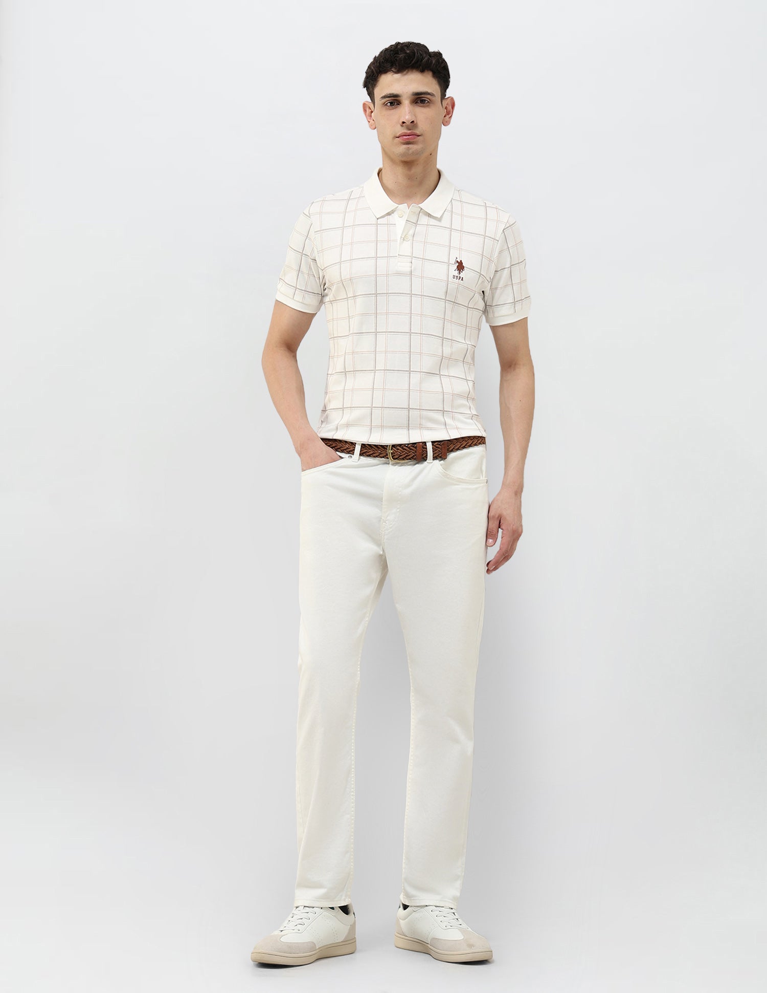 Checked Slim Fit Polo Shirt Off White - U.S. POLO ASSN. | Large