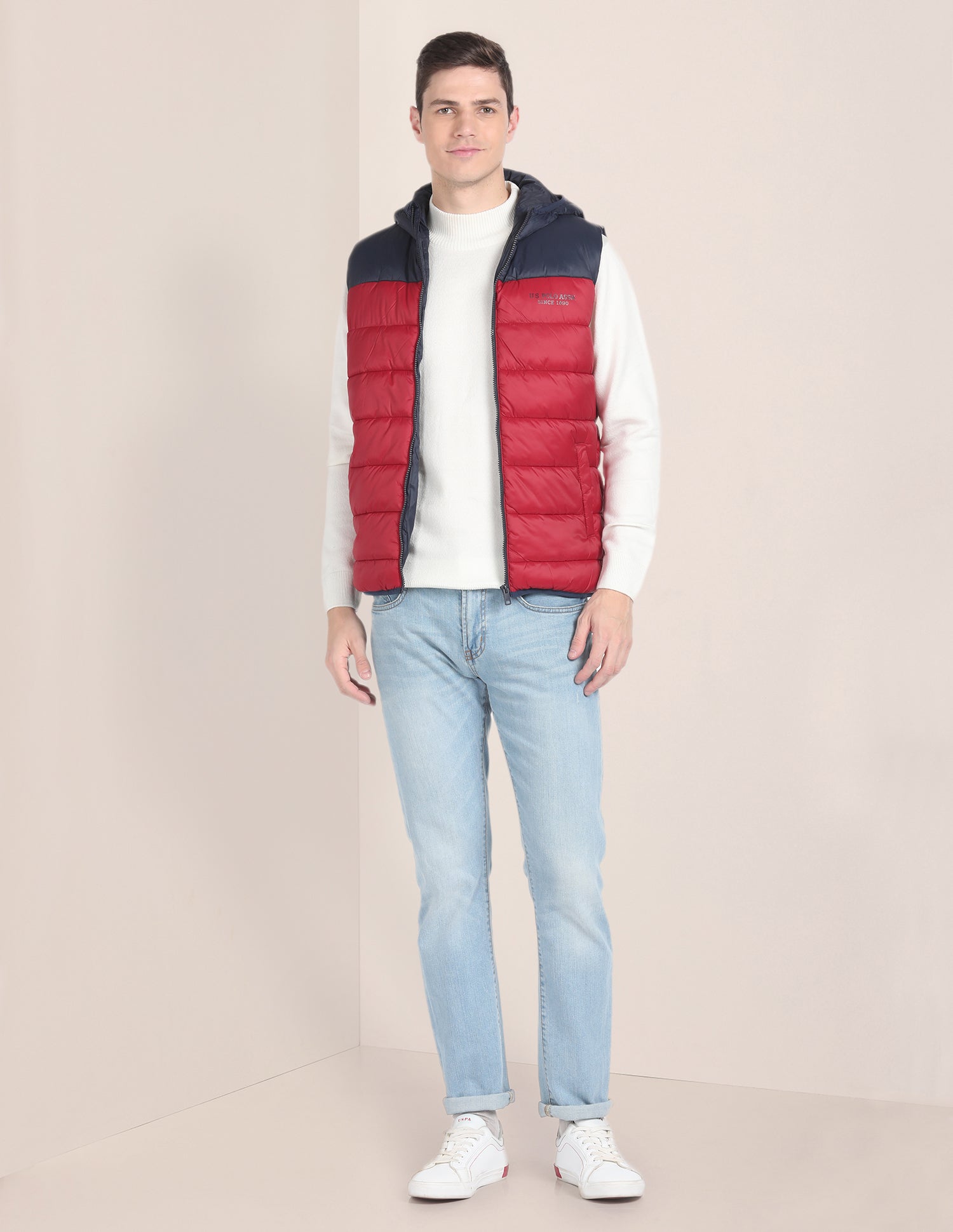 Colour Blocked Hooded Puffer Jacket Red - U.S. POLO ASSN. | Large