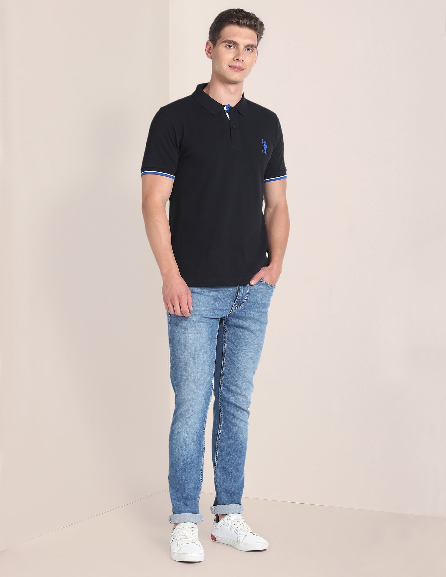 Solid Slim Fit Polo Shirt Black - U.S. POLO ASSN. | Large