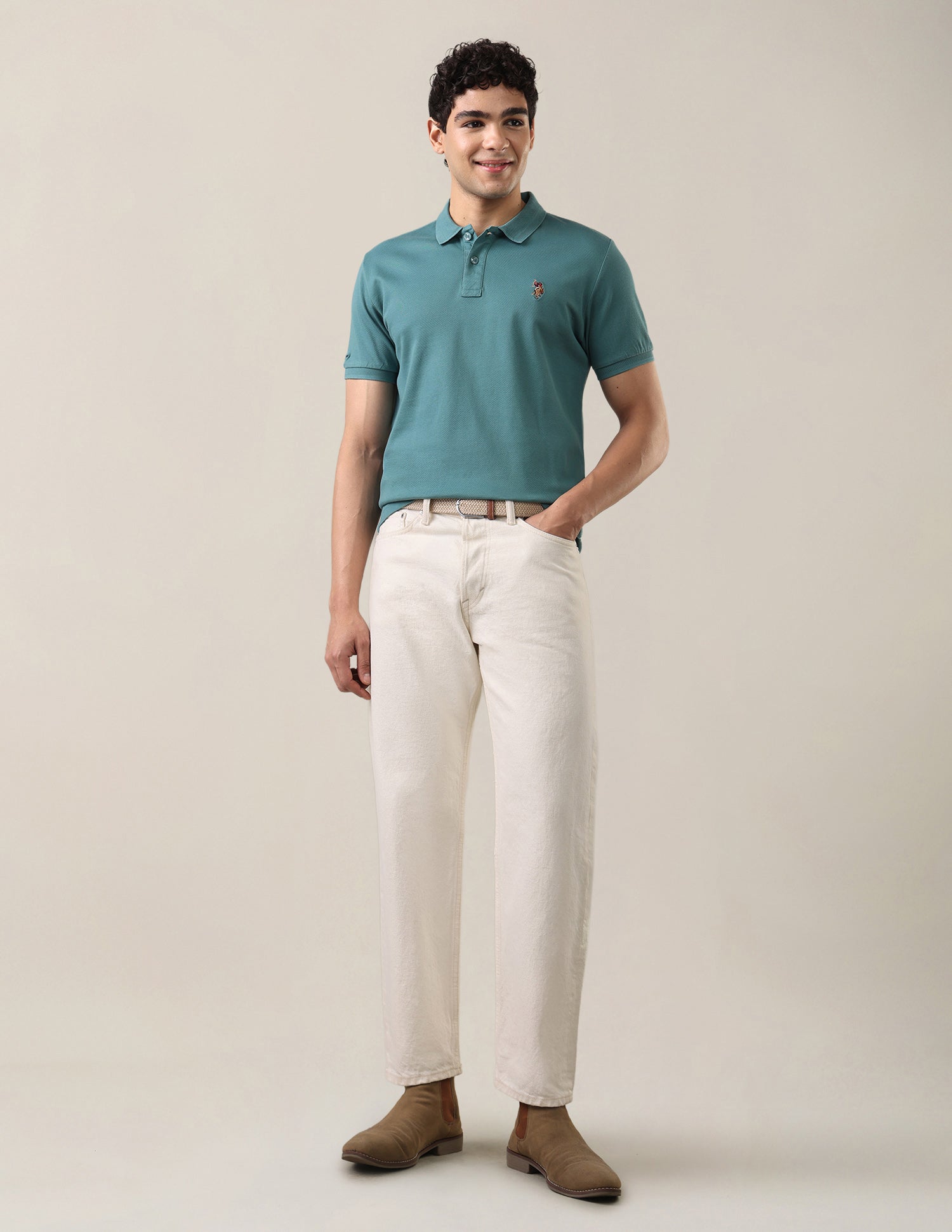 Vertical Striped Slim Fit Polo Shirt Aqua - U.S. Polo Assn. India | Large
