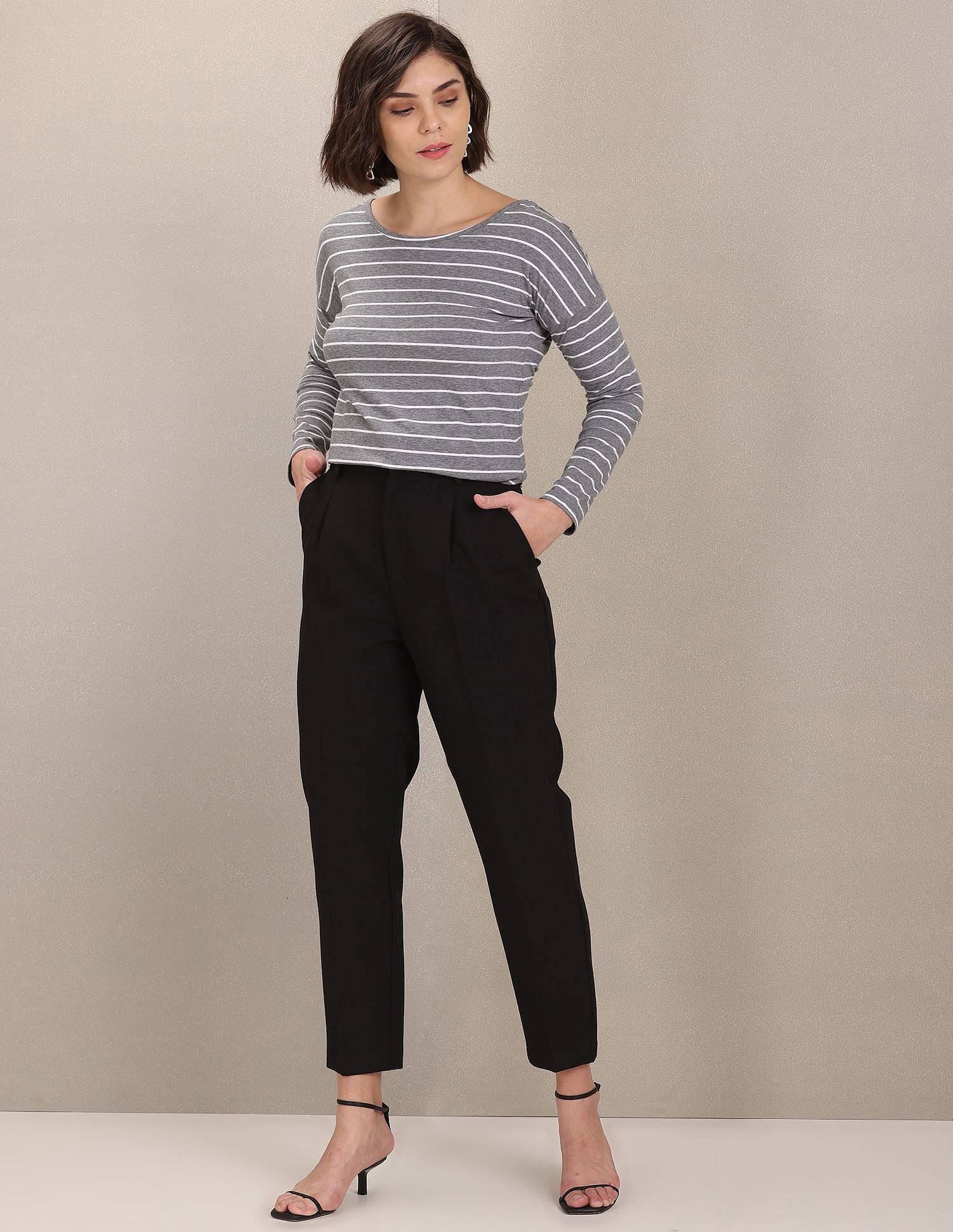 Bateau Neck Stylized Back Horizontal Striped Top Grey - U.S. Polo Assn. India | Large