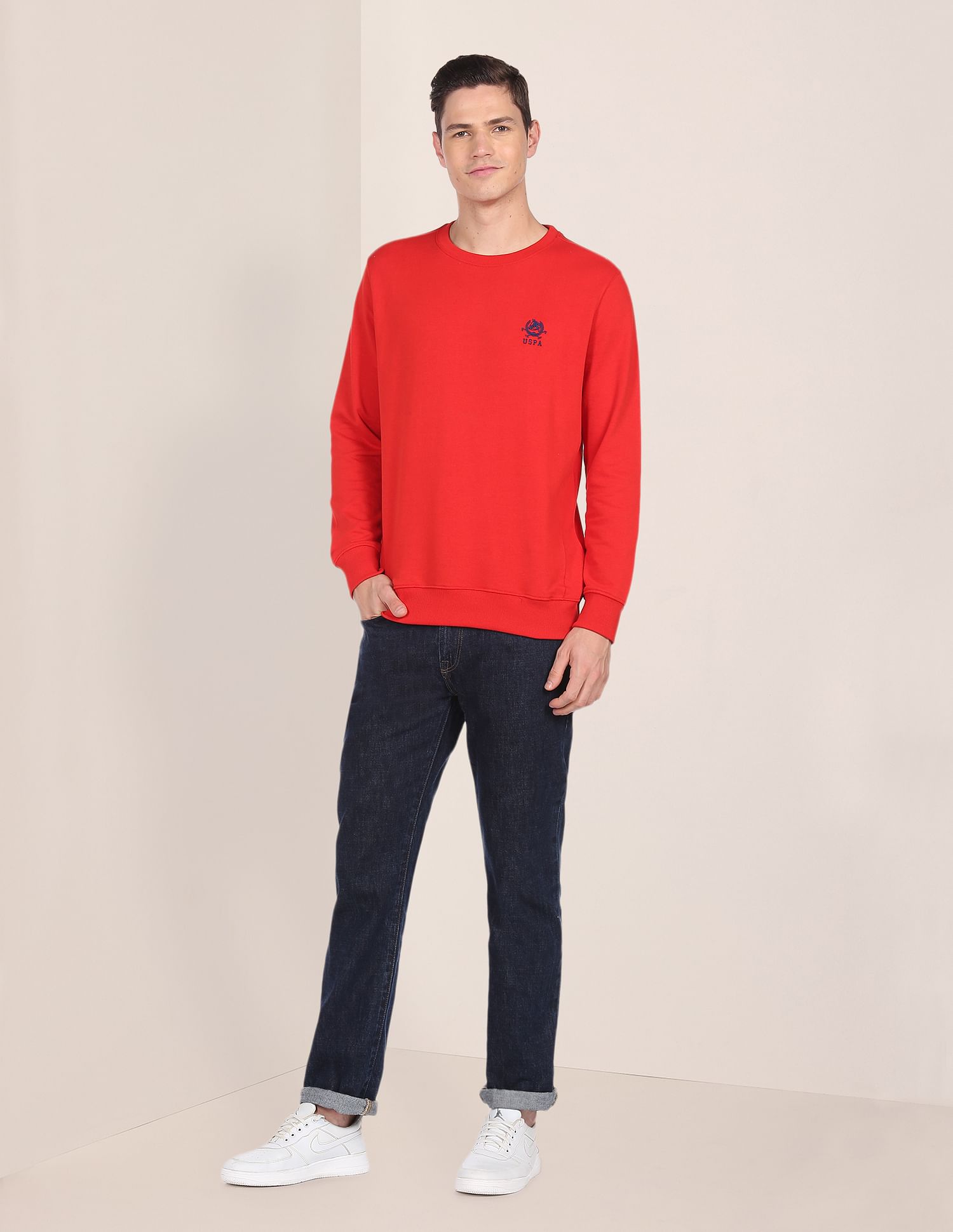 Solid Crew Neck Sweatshirt Red - U.S. Polo Assn. India | Large
