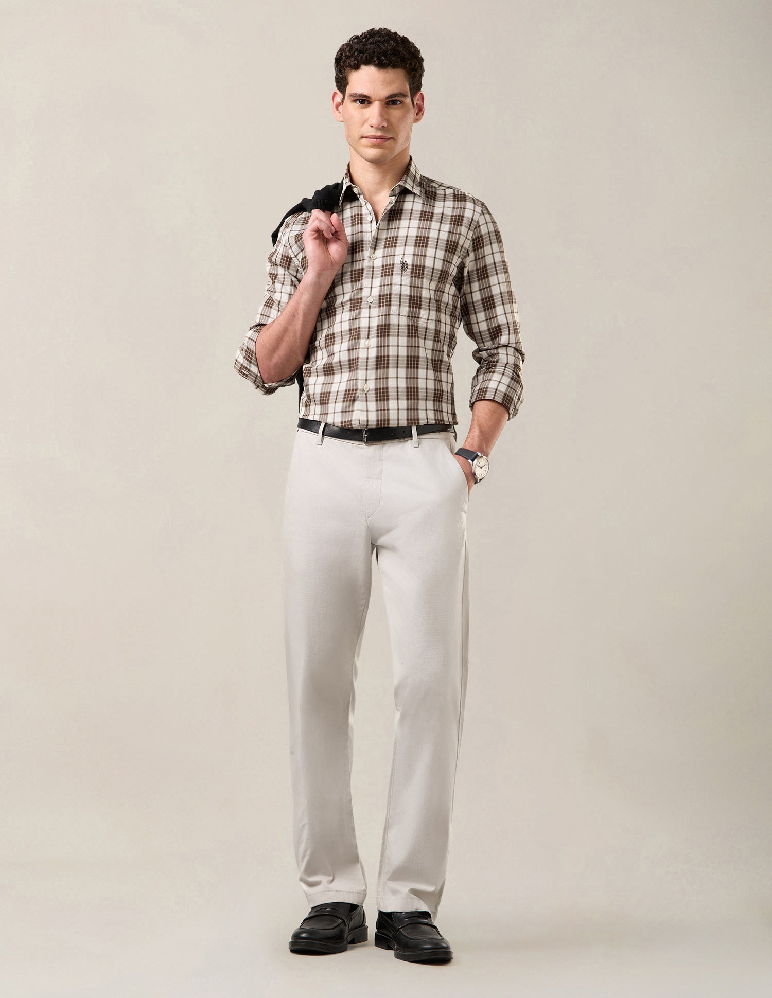 Twill Tailored Fit Shirt Brown - U.S. Polo Assn. India | Large