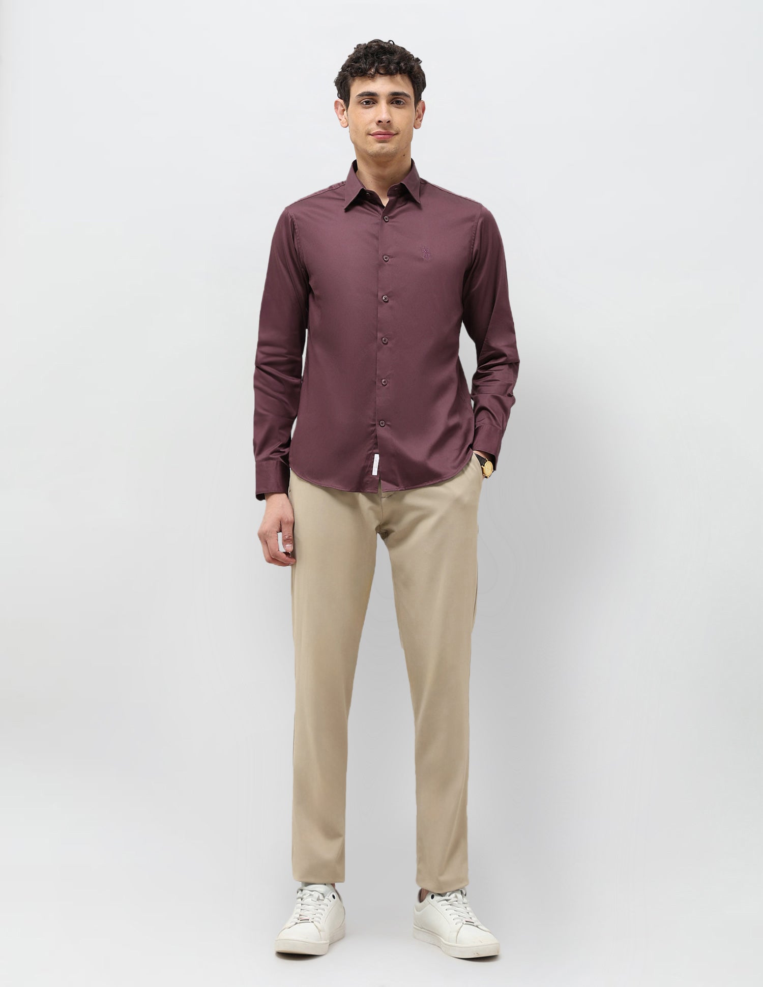 Satin Tailored Fit Shirt Wine - U.S. POLO ASSN. | Large