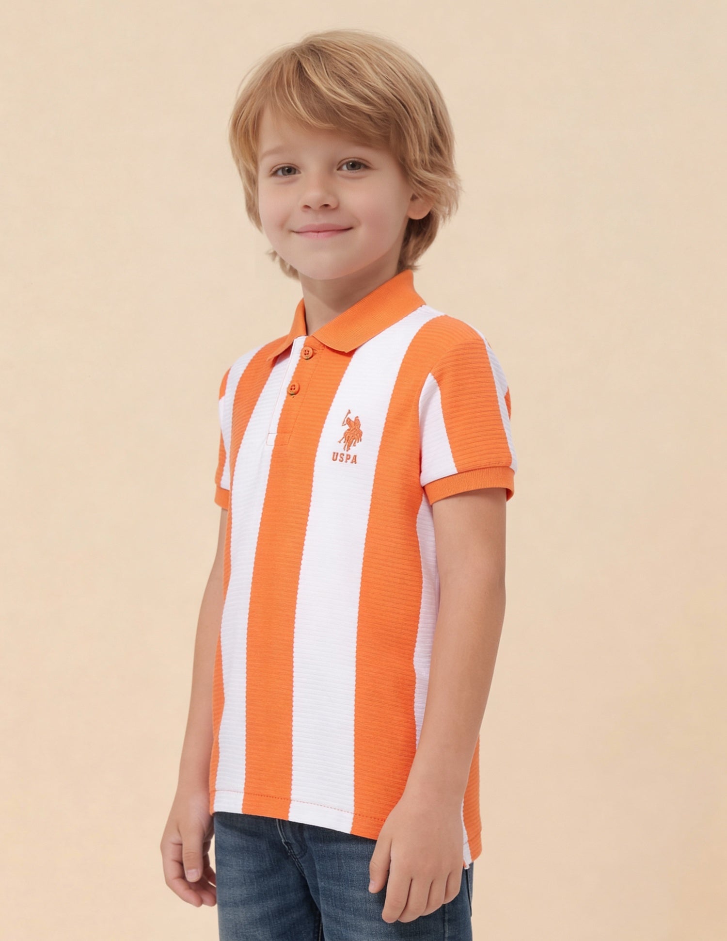 Vertical Striped Regular Fit Polo Shirt Orange - U.S. Polo Assn. India | Large