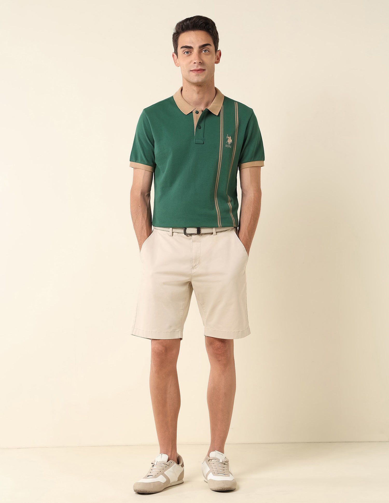 Vertical Striped Slim Fit Polo Shirt Dark Green - U.S. Polo Assn. India | Large