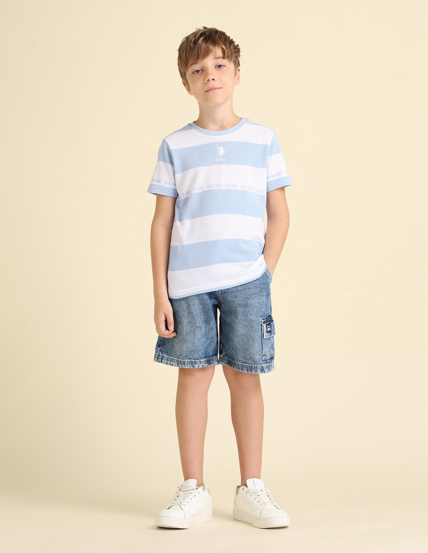 Boys Horizontal Striped Regular Fit T-Shirt Light Blue - U.S. POLO ASSN. | Large