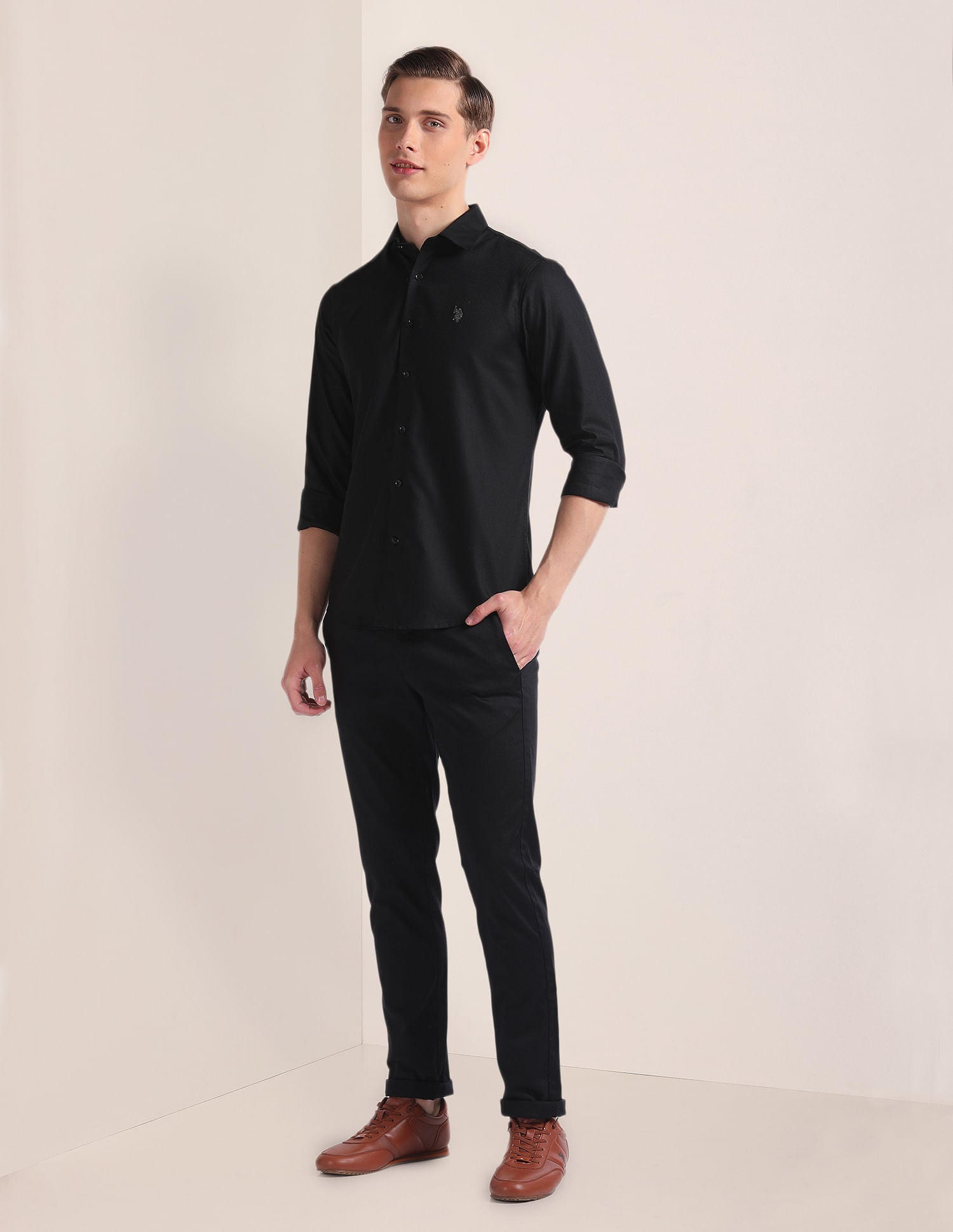 Premium Cotton Dobby Shirt Black - U.S. Polo Assn. India | Large