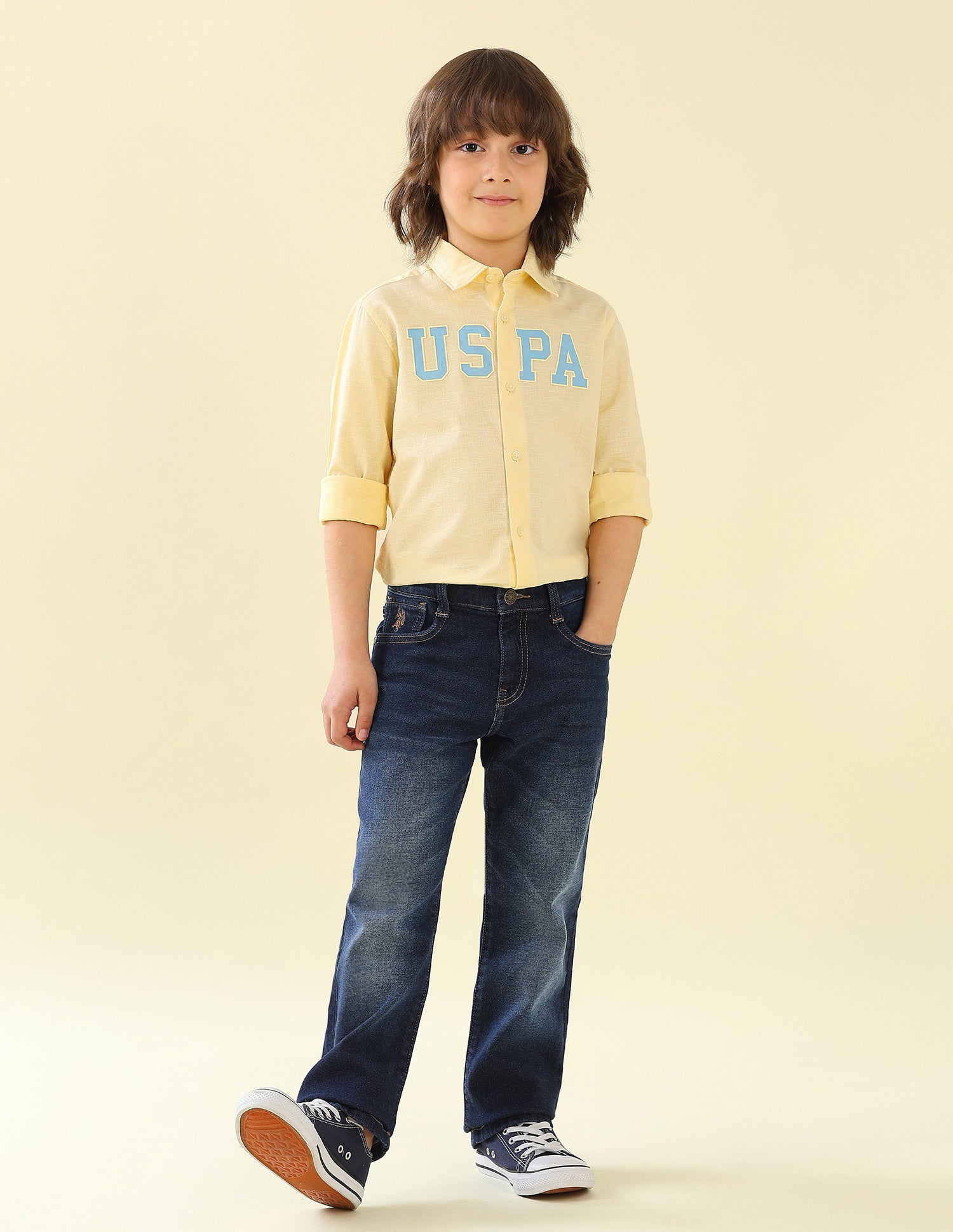 Brand Printed Regular Fit Shirt Light Yellow - U.S. Polo Assn. India | Large