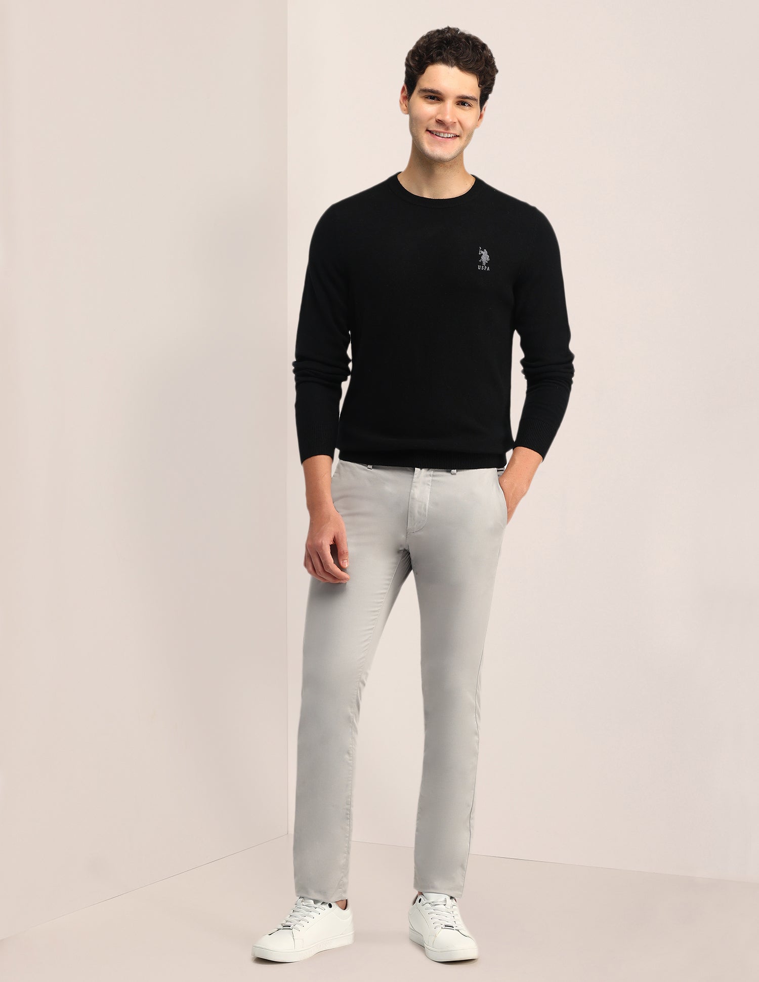 Solid Regular Fit Sweater Black - U.S. Polo Assn. India | Large