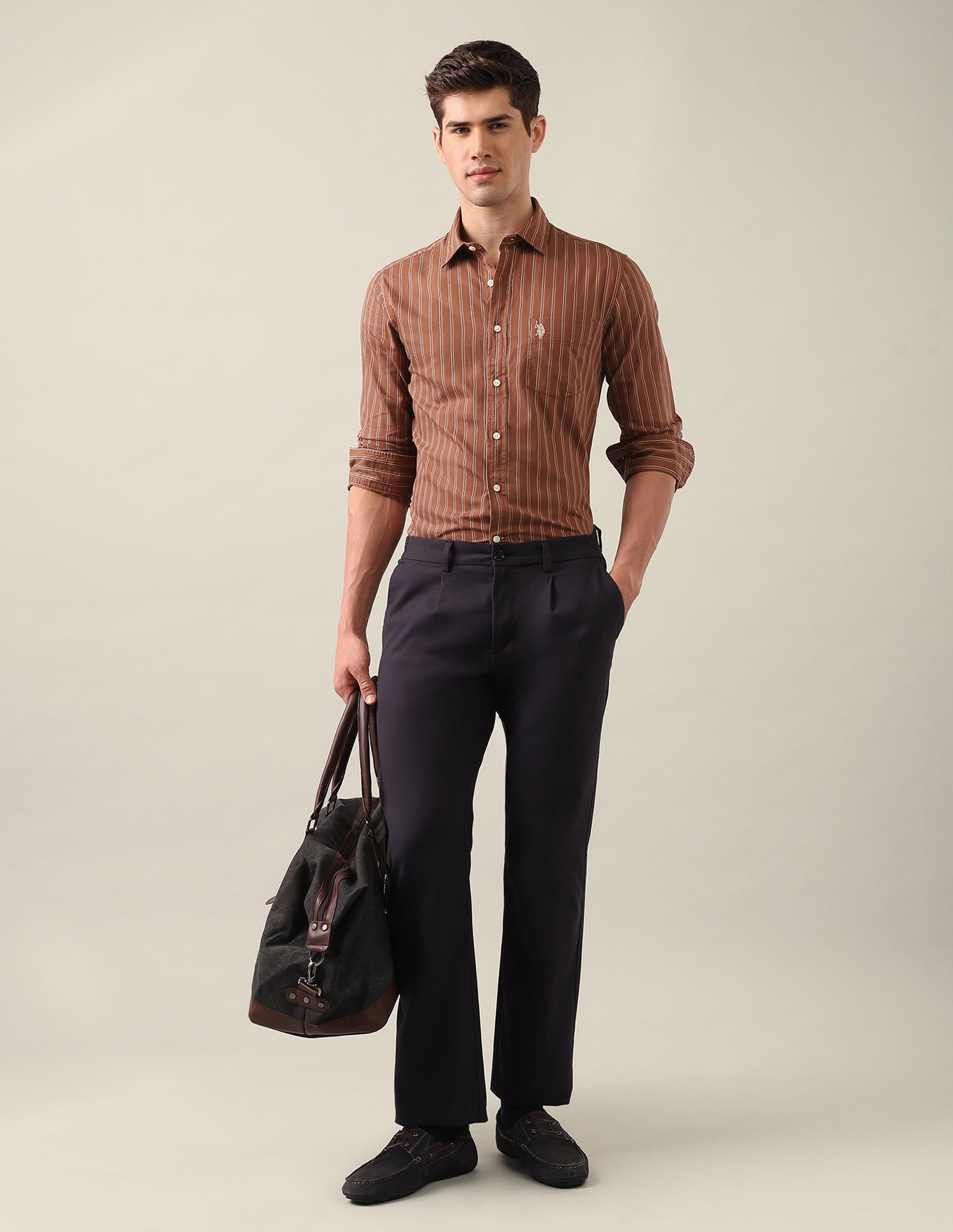 Vertical Striped Twill Shirt Rust - U.S. Polo Assn. India | Large