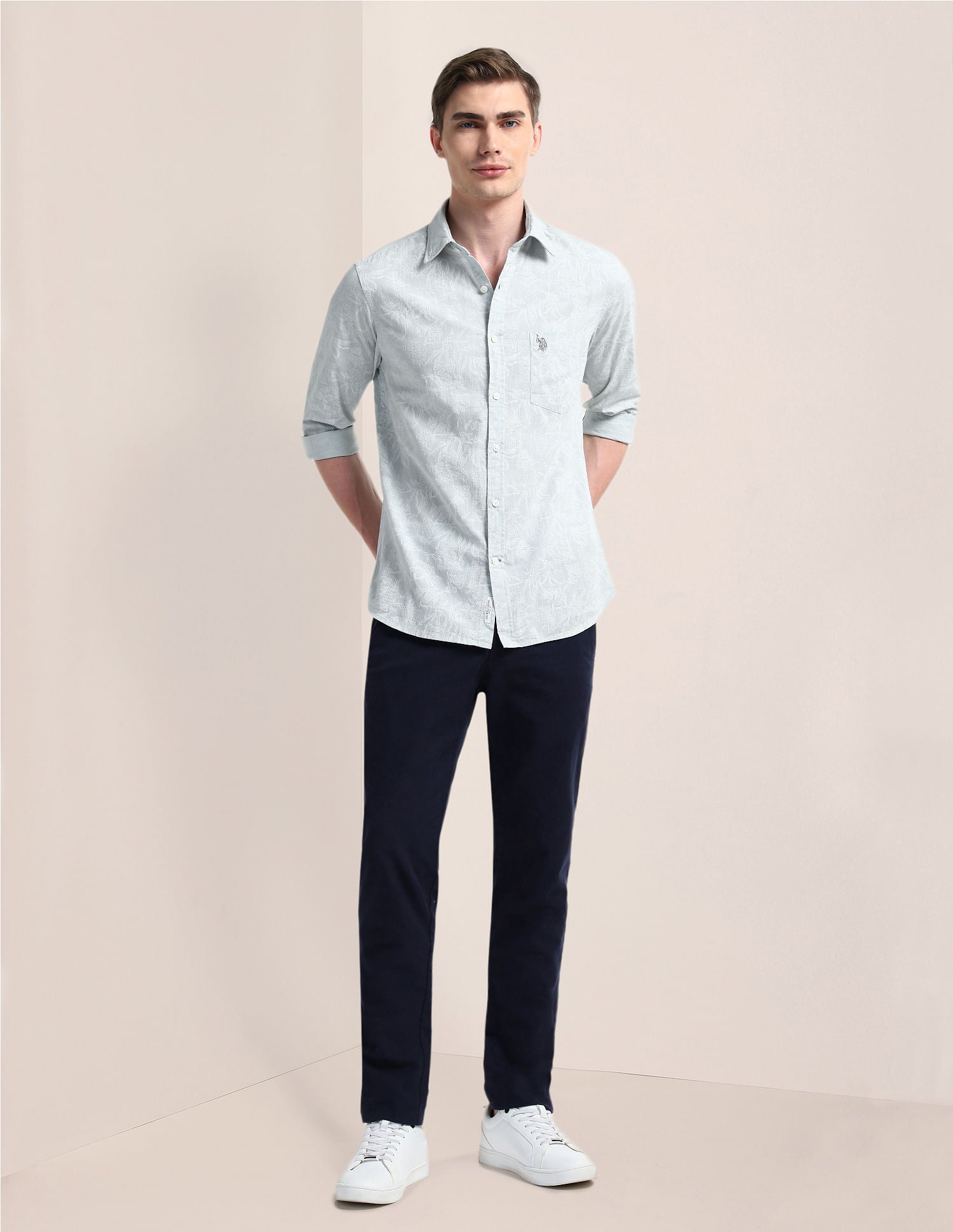 Cutaway Collar Premium Cotton Shirt Blue - U.S. Polo Assn. India | Large