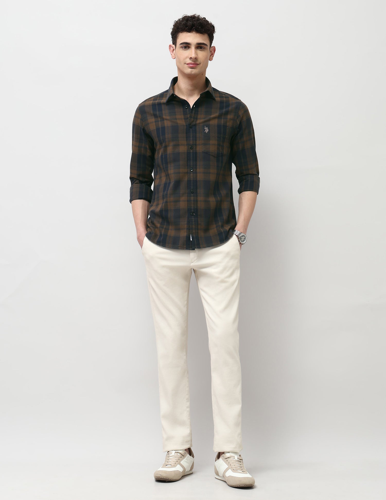 Plaid Checked Tailored Fit Shirt Dark Brown - U.S. POLO ASSN. | Large