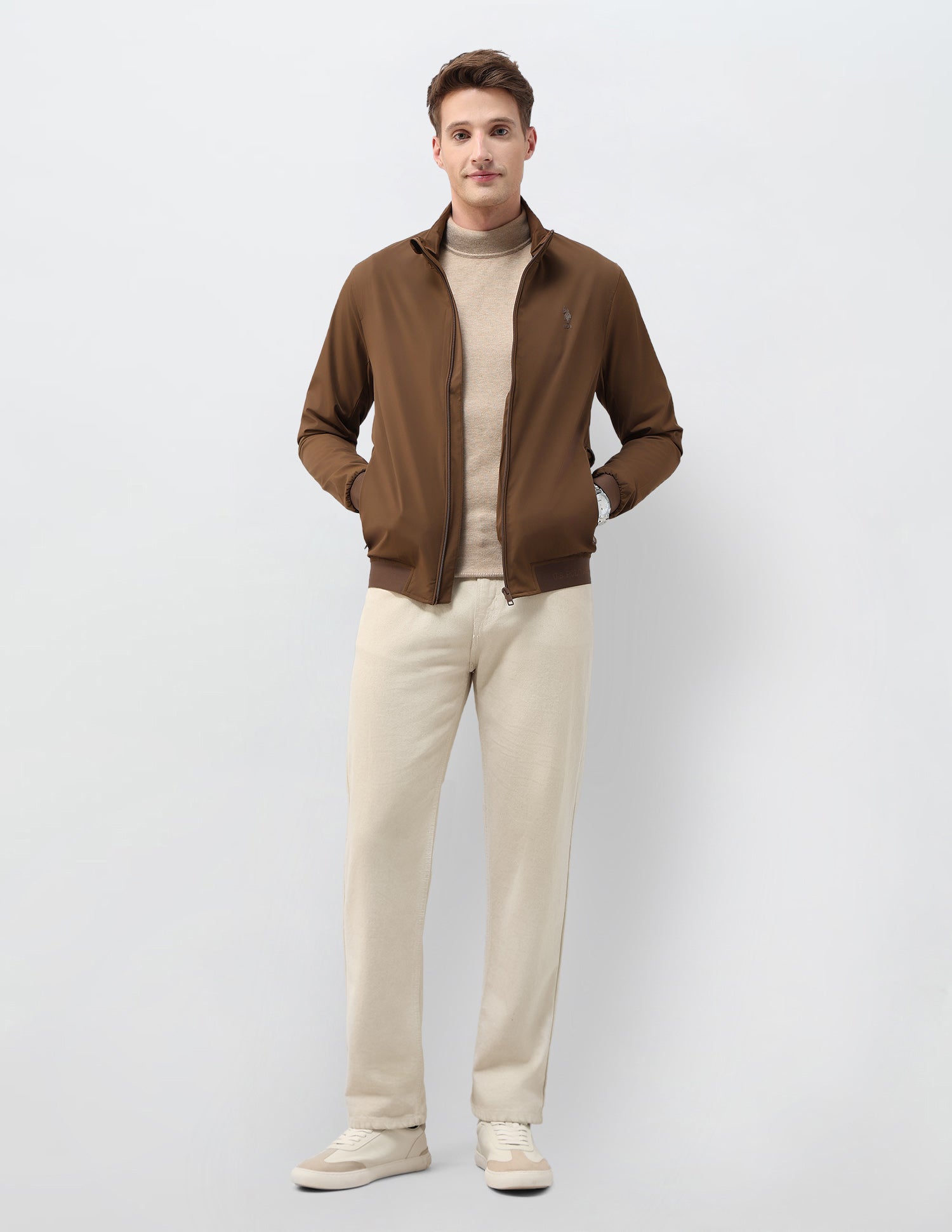Solid Regular Fit Jacket Khaki - U.S. Polo Assn. India | Large