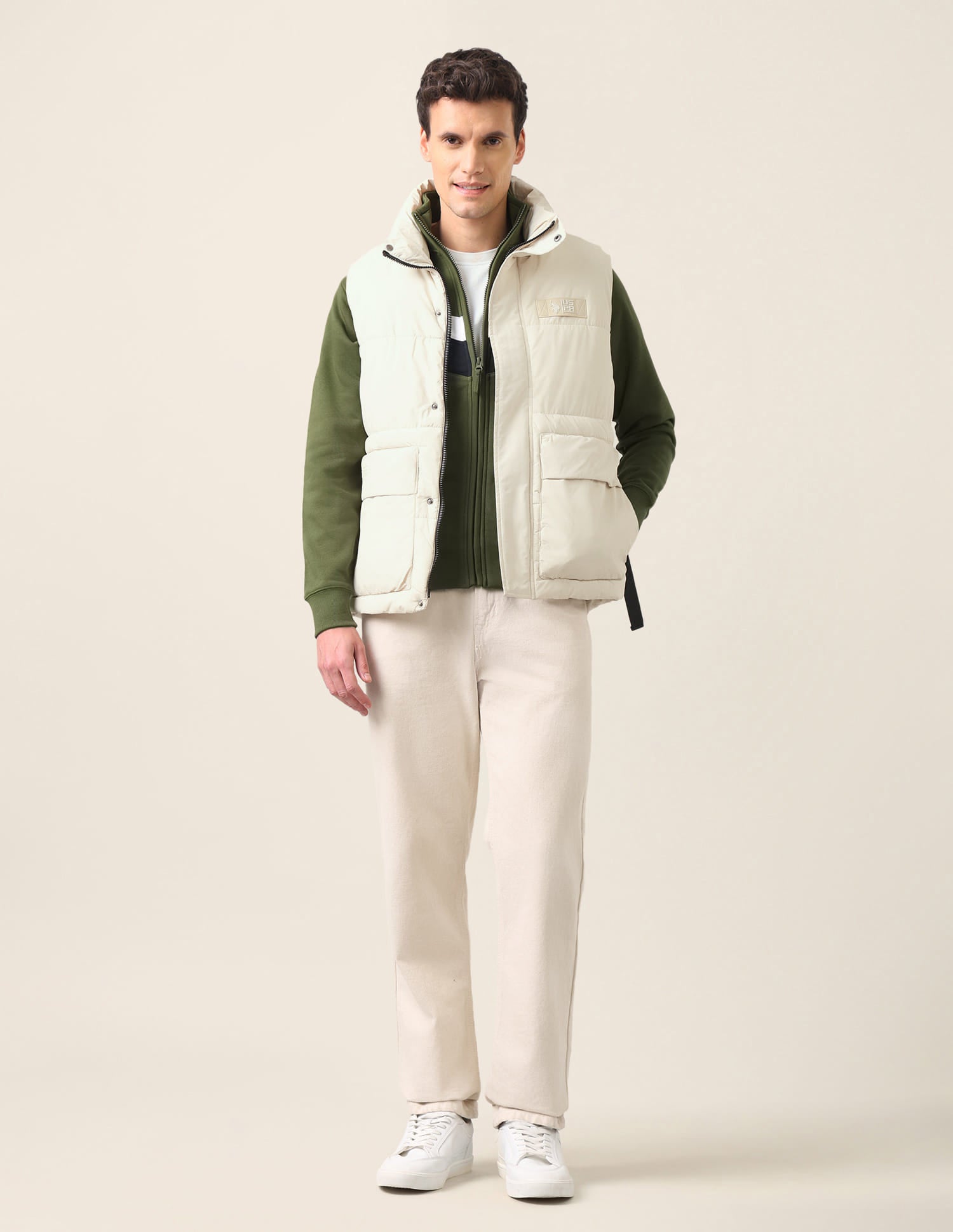 Regular Fit Solid Padded Jacket Ivory - U.S. Polo Assn. India | Large