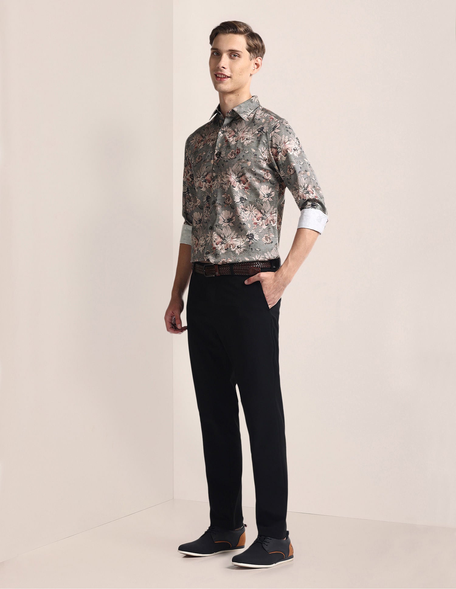 Floral Print Tailored Fit Shirt Olive - U.S. Polo Assn. India | Large