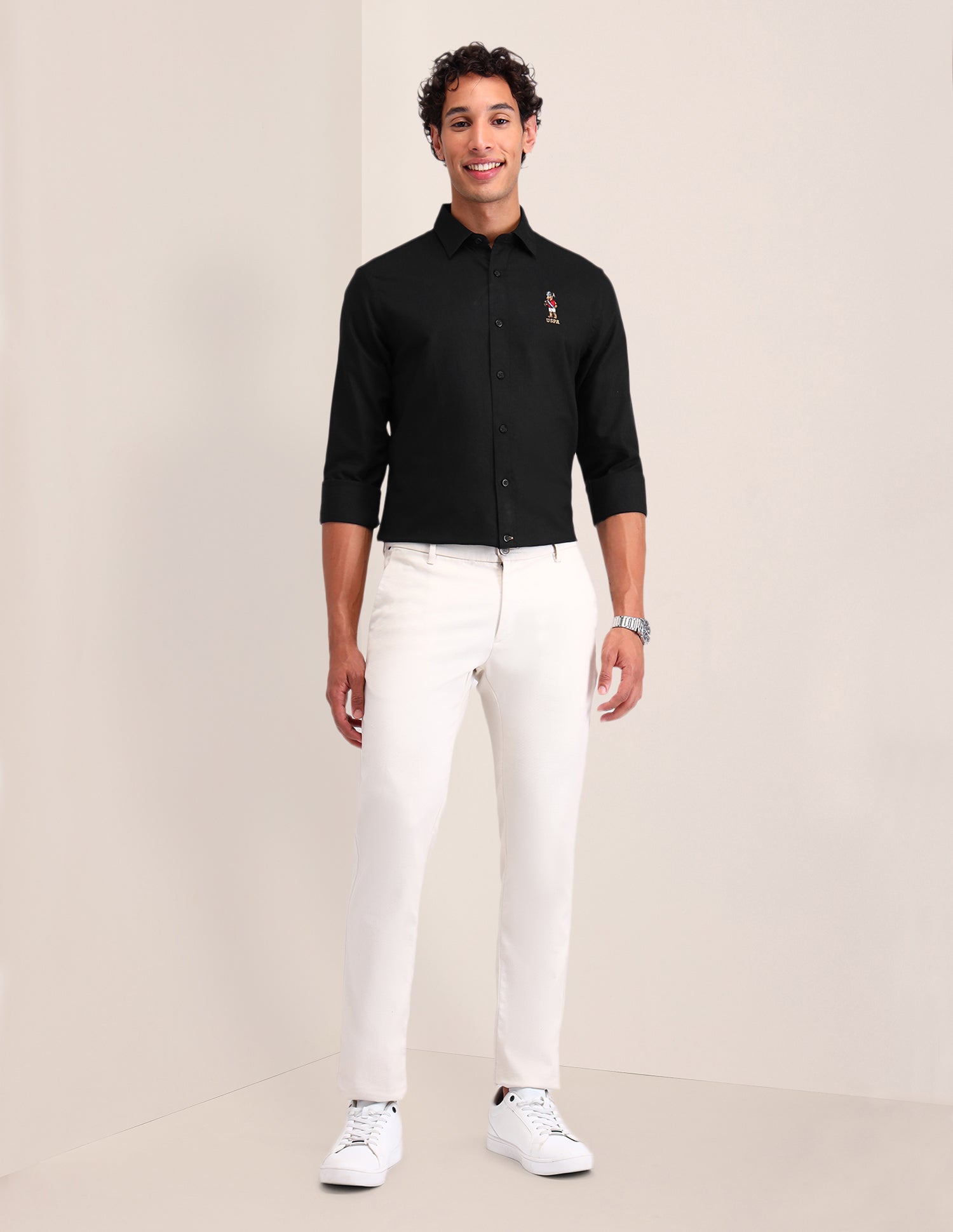 Solid Cotton Shirt Black - U.S. POLO ASSN. | Large