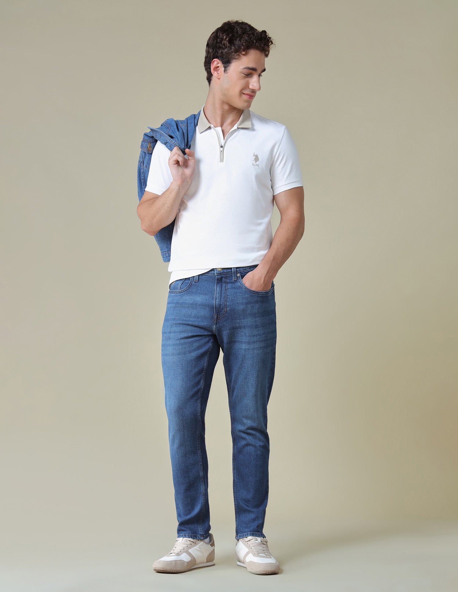 Cole Comfort Cropped Fit Blue Jeans Mid Blue - U.S. Polo Assn. India | Large