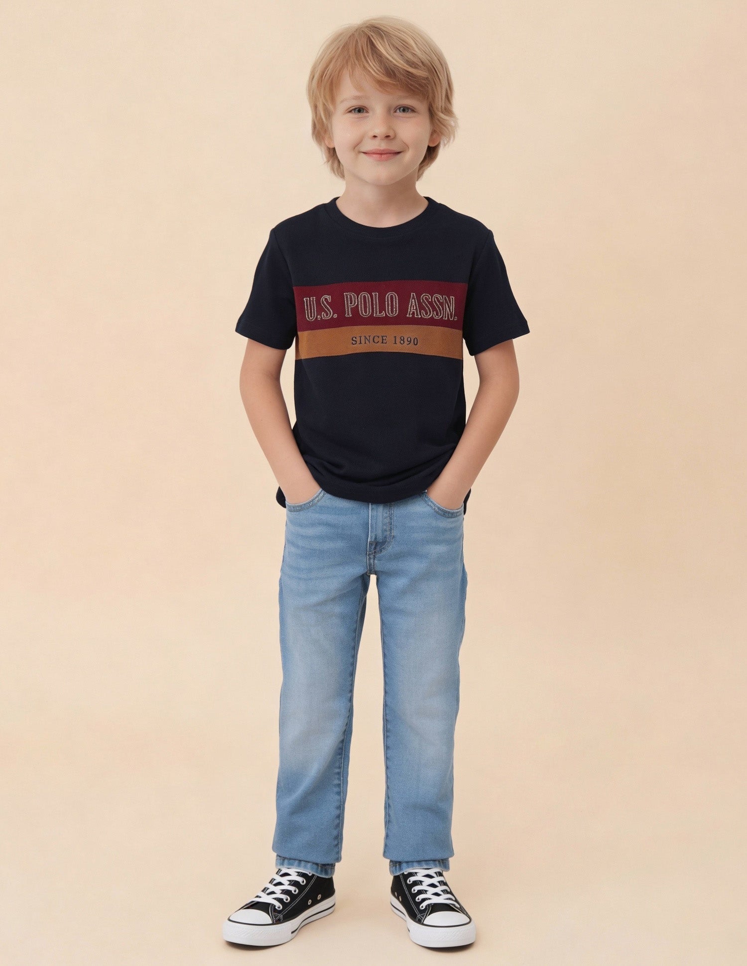 Boys Colour blocked Brand Embroidered T-Shirt Navy - U.S. Polo Assn. India | Large