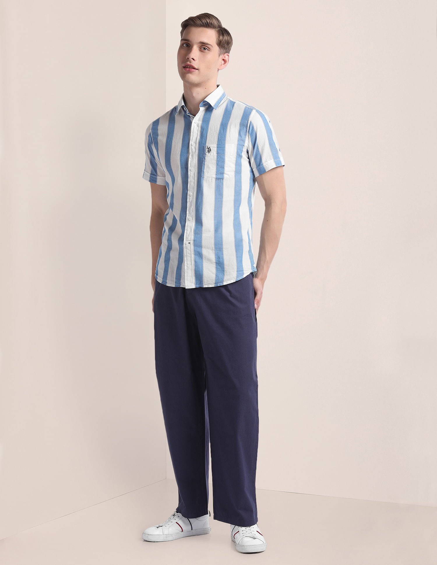 Pinpoint Oxford Striped Shirt Blue and White - U.S. POLO ASSN. | Large