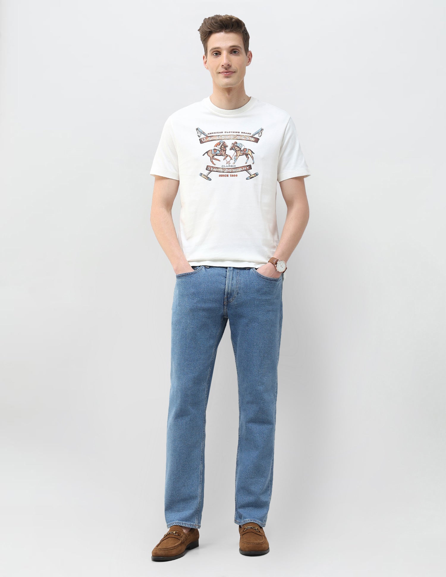 Graphic Brand Printed Motel On The Coast T-Shirt Ivory - U.S. Polo Assn. India | Large