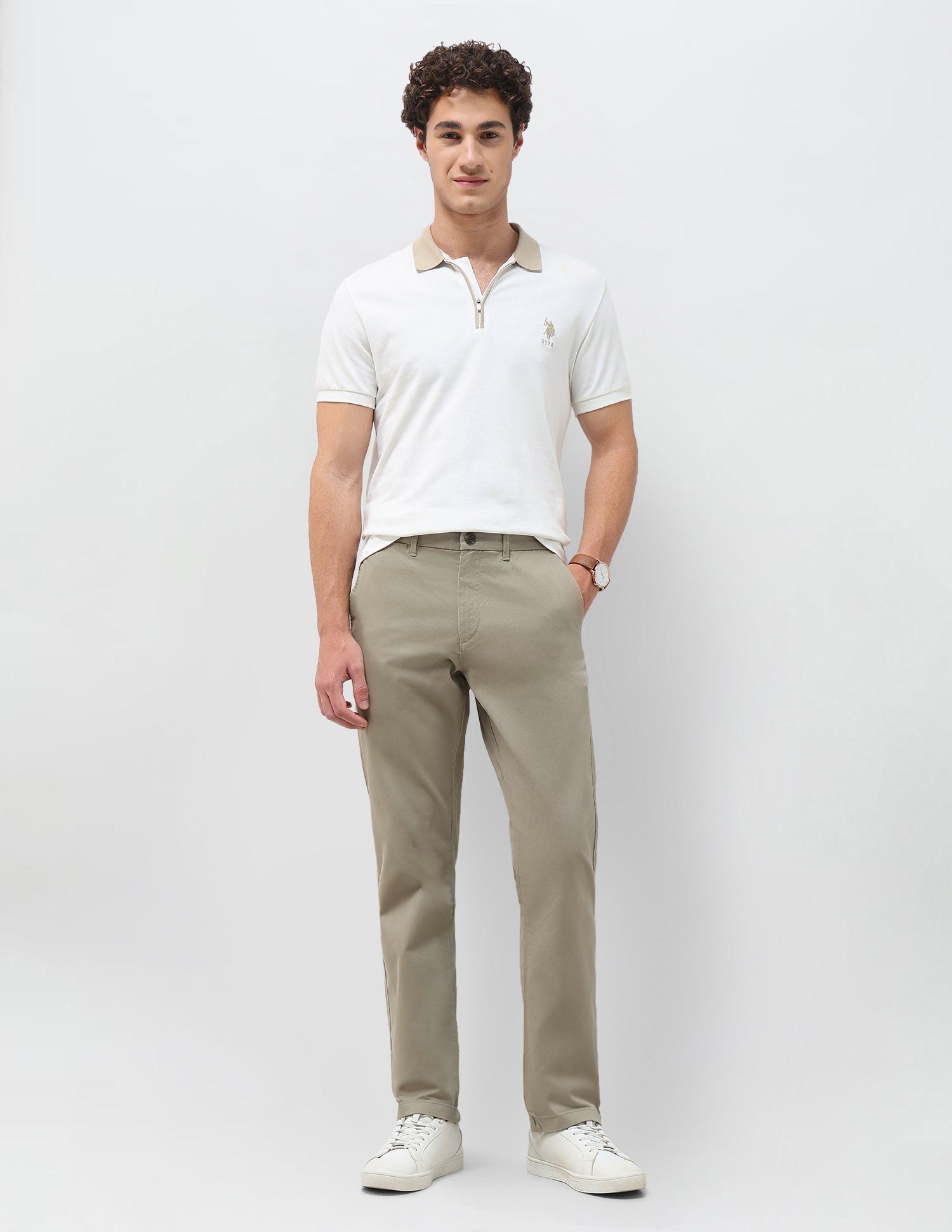 Twill Riley Straight Fit Trousers Light Olive - U.S. Polo Assn. India | Large
