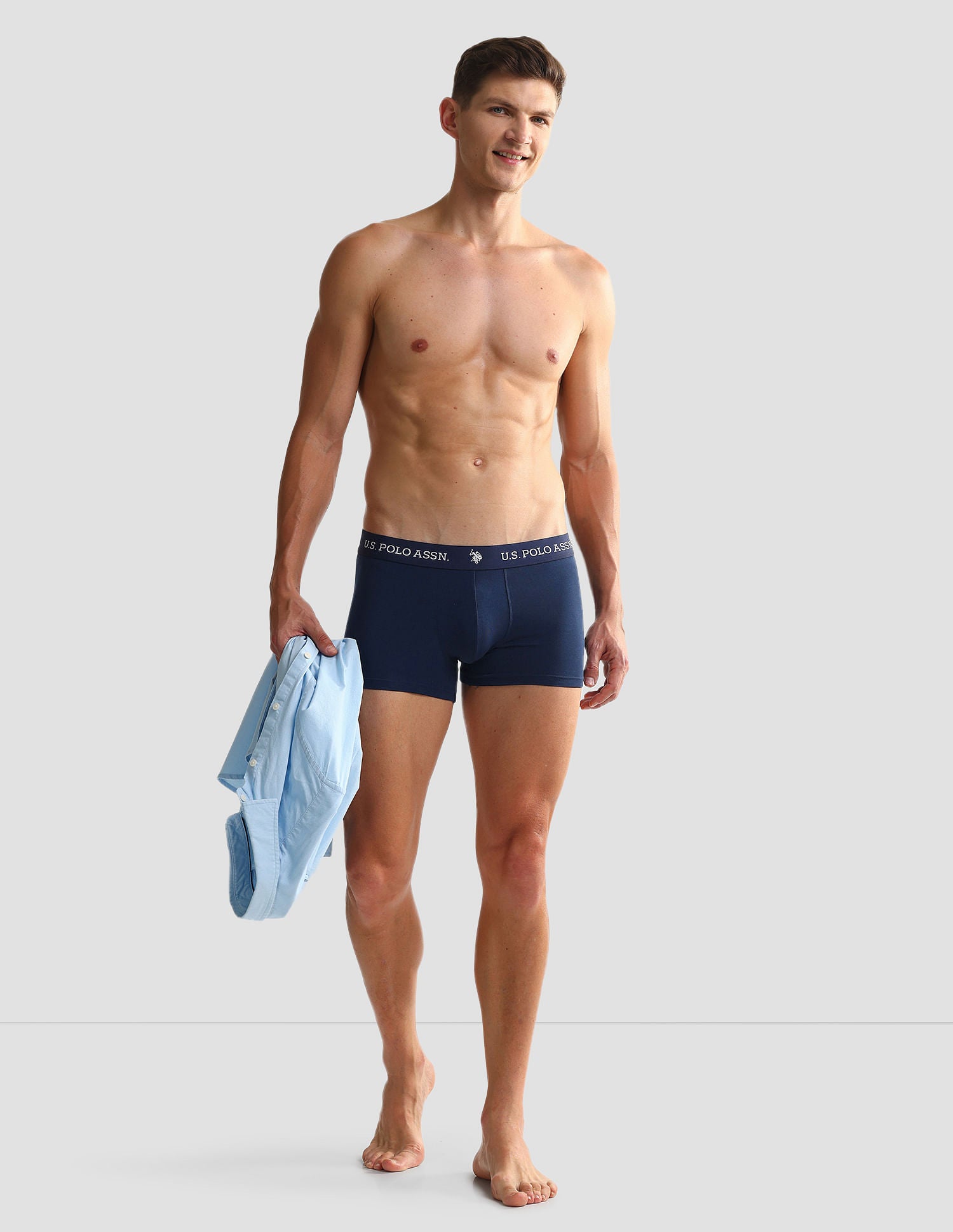 Elastic Waistband Ribbed OET08 Trunks - Pack Of 3 Blue and Navy - U.S. POLO ASSN. | Large