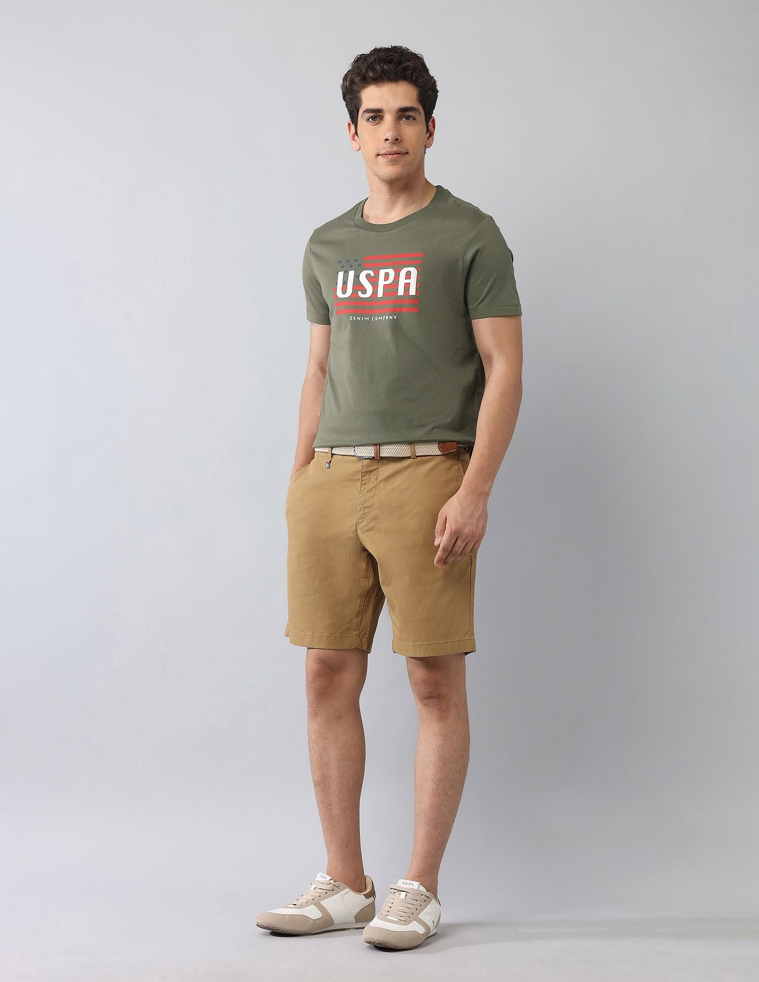 Muscle Fit Brand Printed T-Shirt Light Olive - U.S. Polo Assn. India | Large