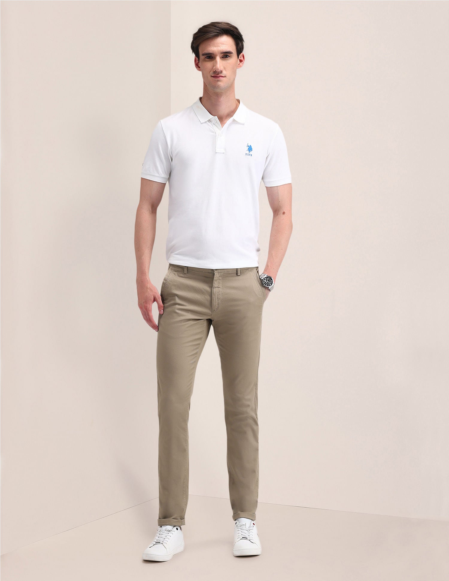 Austin Fit Solid Trousers Beige - U.S. POLO ASSN. | Large