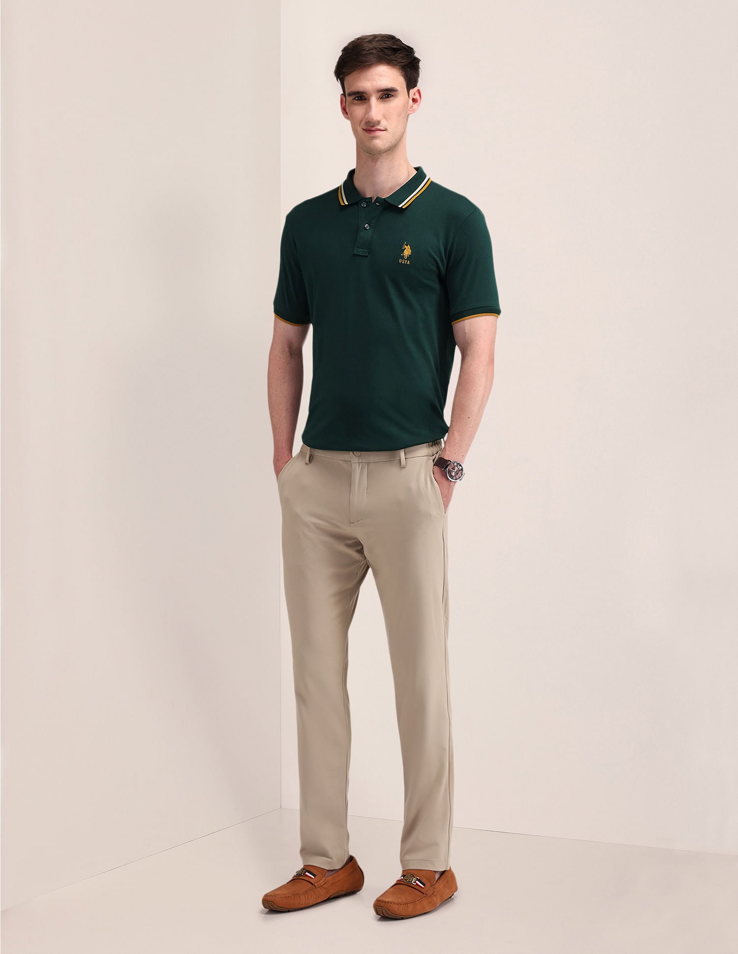 Slim Fit Solid Polo Shirt Olive - U.S. POLO ASSN. | Large