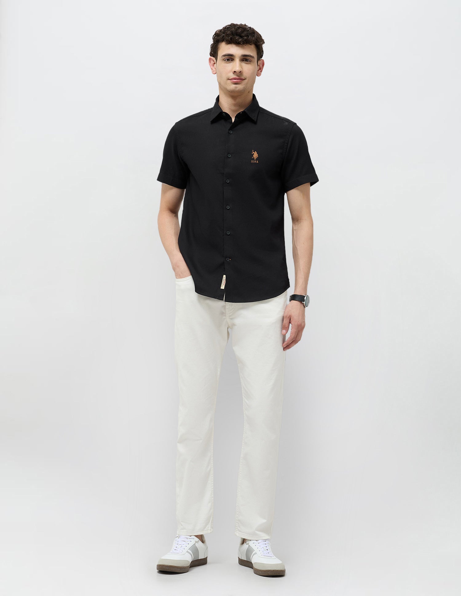 Textured Regular Fit Shirt Black - U.S. Polo Assn. India | Large