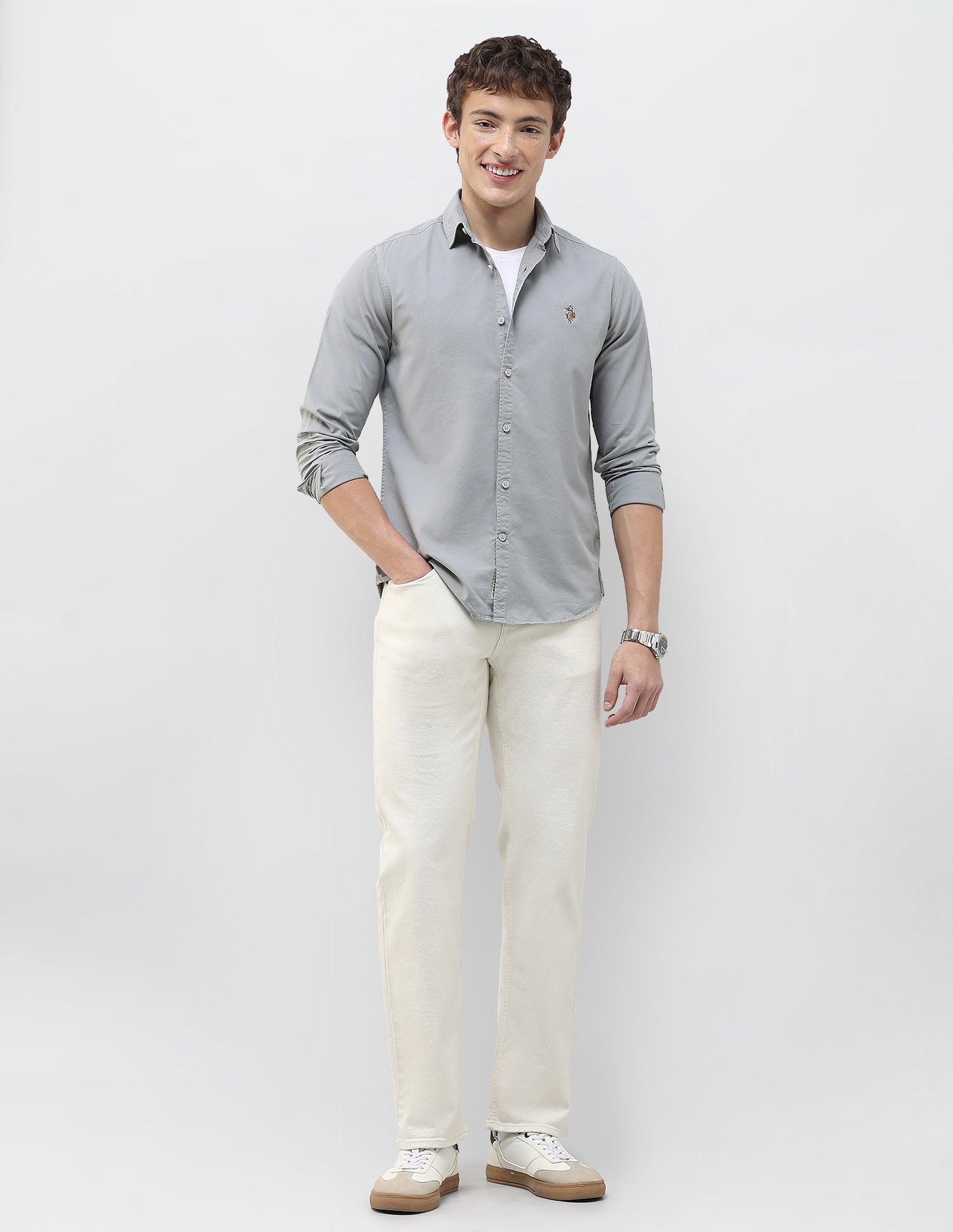 Twill Regular Fit Shirt Grey - U.S. Polo Assn. India | Large
