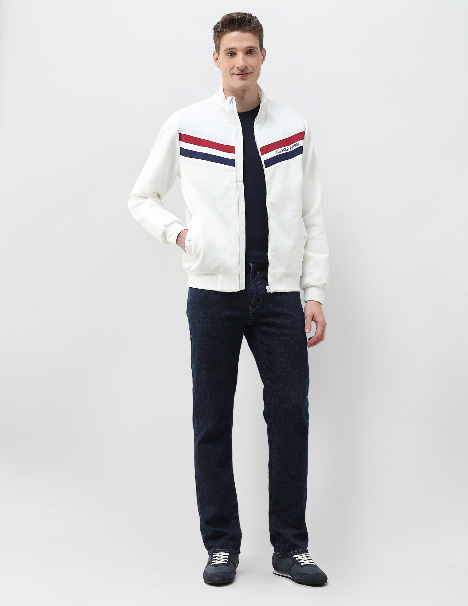 Horizontal Striped Regular Fit Jacket White - U.S. Polo Assn. India | Large