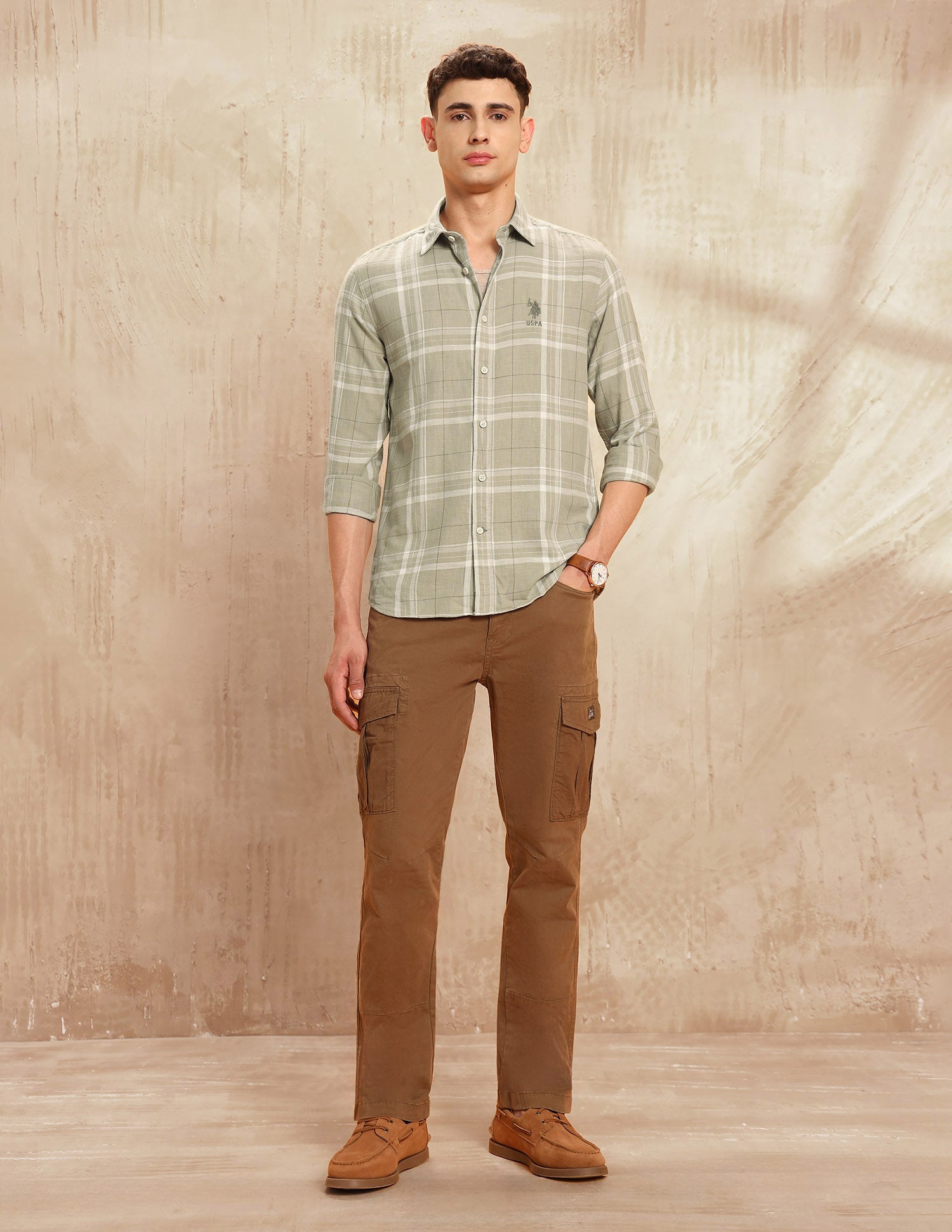 Legend Of Horseshoe Tartan Checked Shirt Khaki - U.S. POLO ASSN. | Large