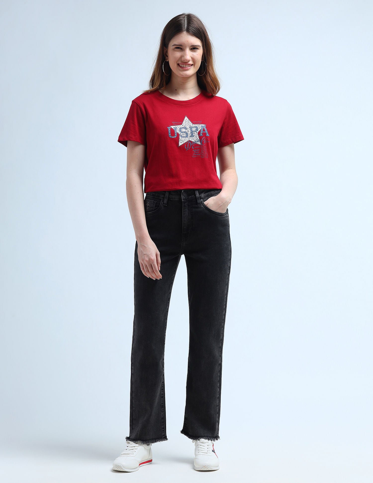 High Rise Straight Fit Jeans Dark Grey - U.S. Polo Assn. India | Large