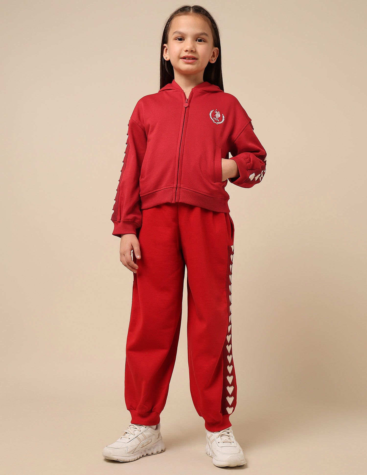 Girls Heart Patterned Knit Sweatshirt Red - U.S. POLO ASSN. | Large