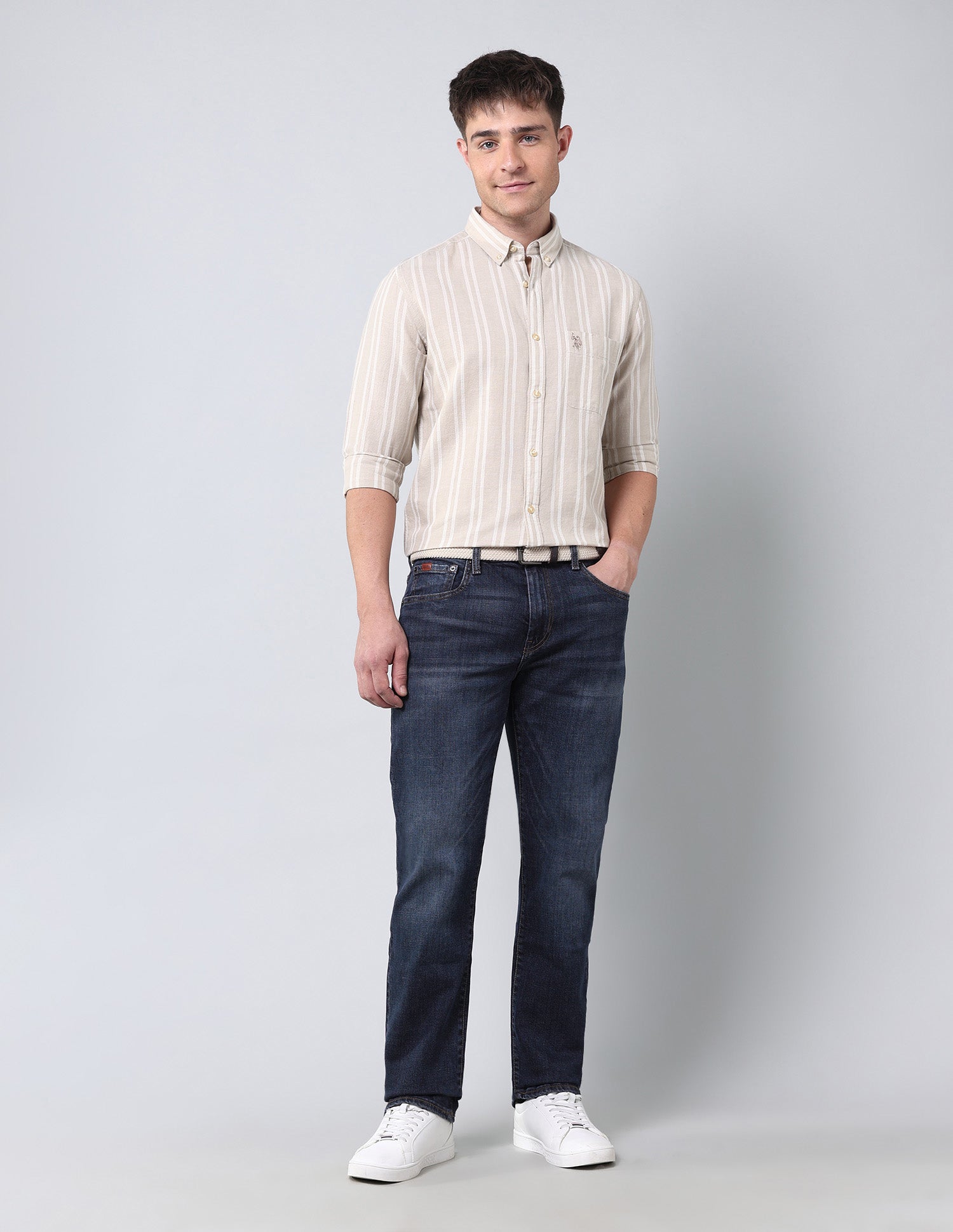 Vertical Striped Regular Fit Shirt Khaki - U.S. Polo Assn. India | Large