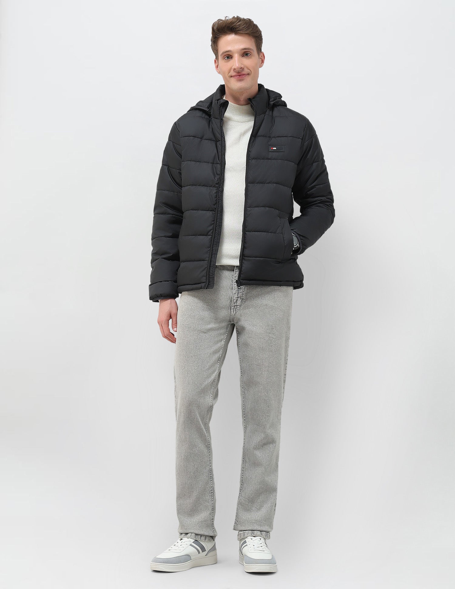 Regular Fit Solid Puffer Jacket Black - U.S. Polo Assn. India | Large