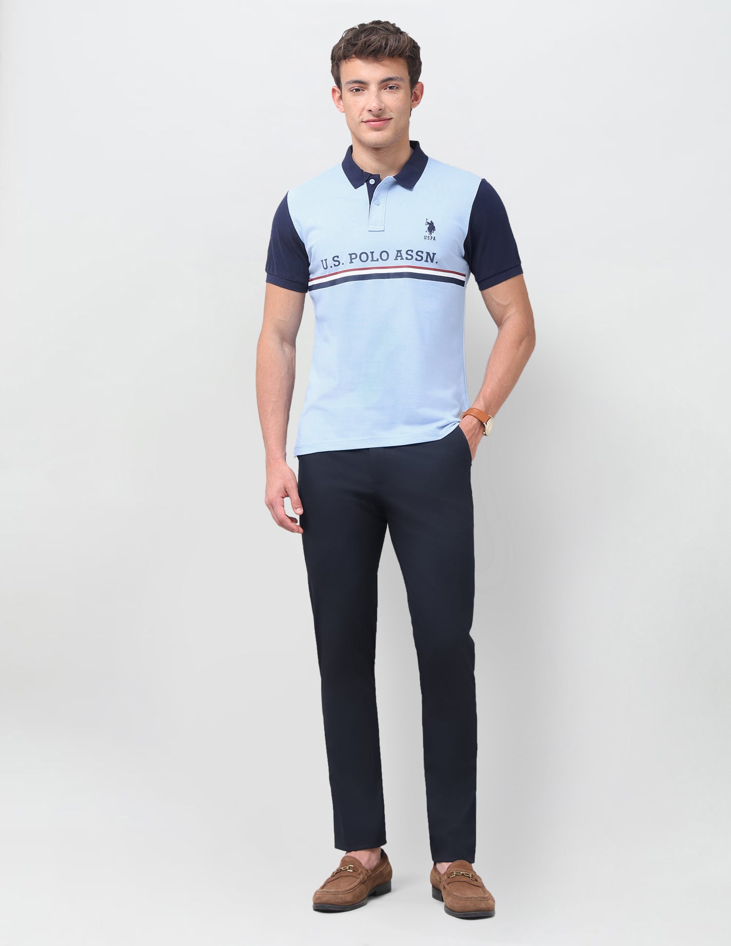 Brand Printed Regular Fit Polo Shirt Light Blue - U.S. Polo Assn. India | Large